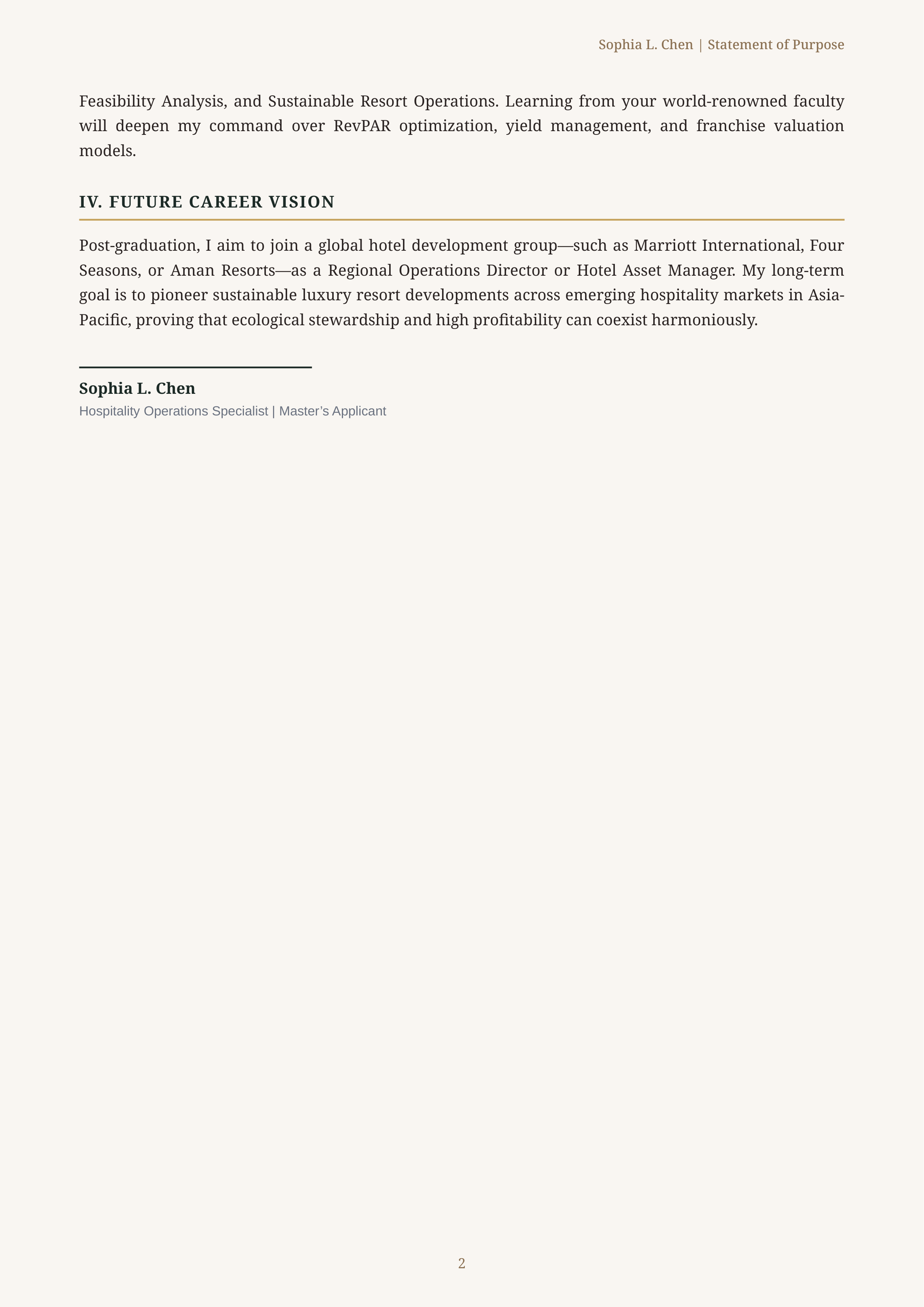 Hotel Management Statement of Purpose — page 2
