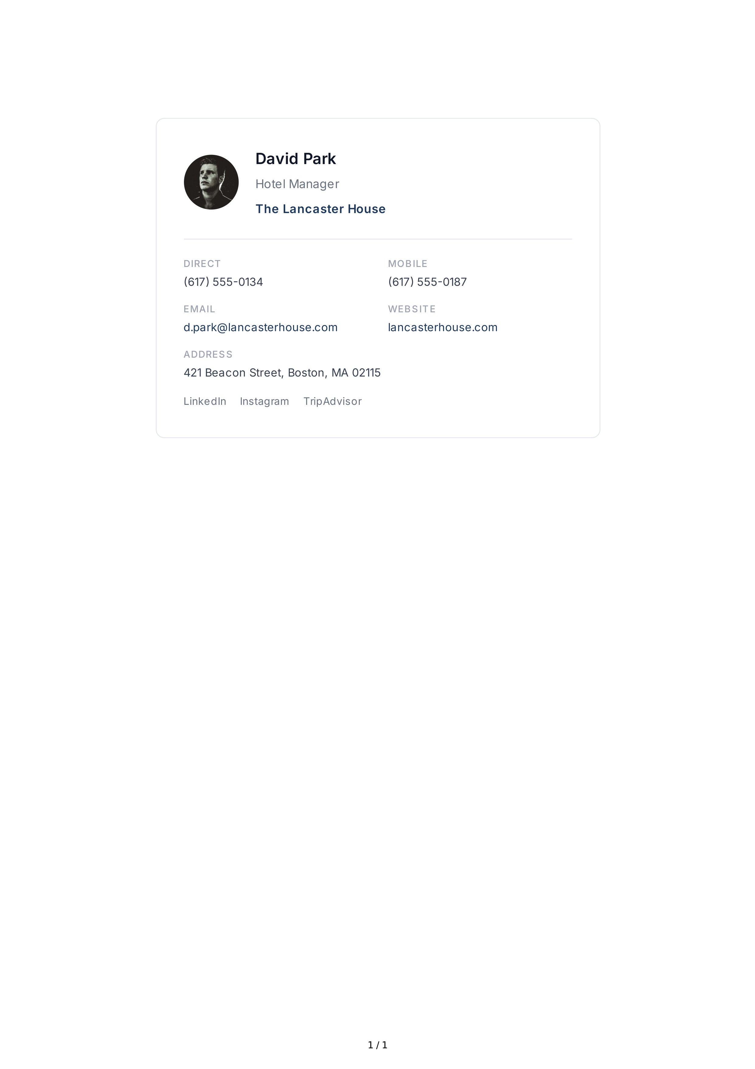 Hotel Manager Email Signature — page 1