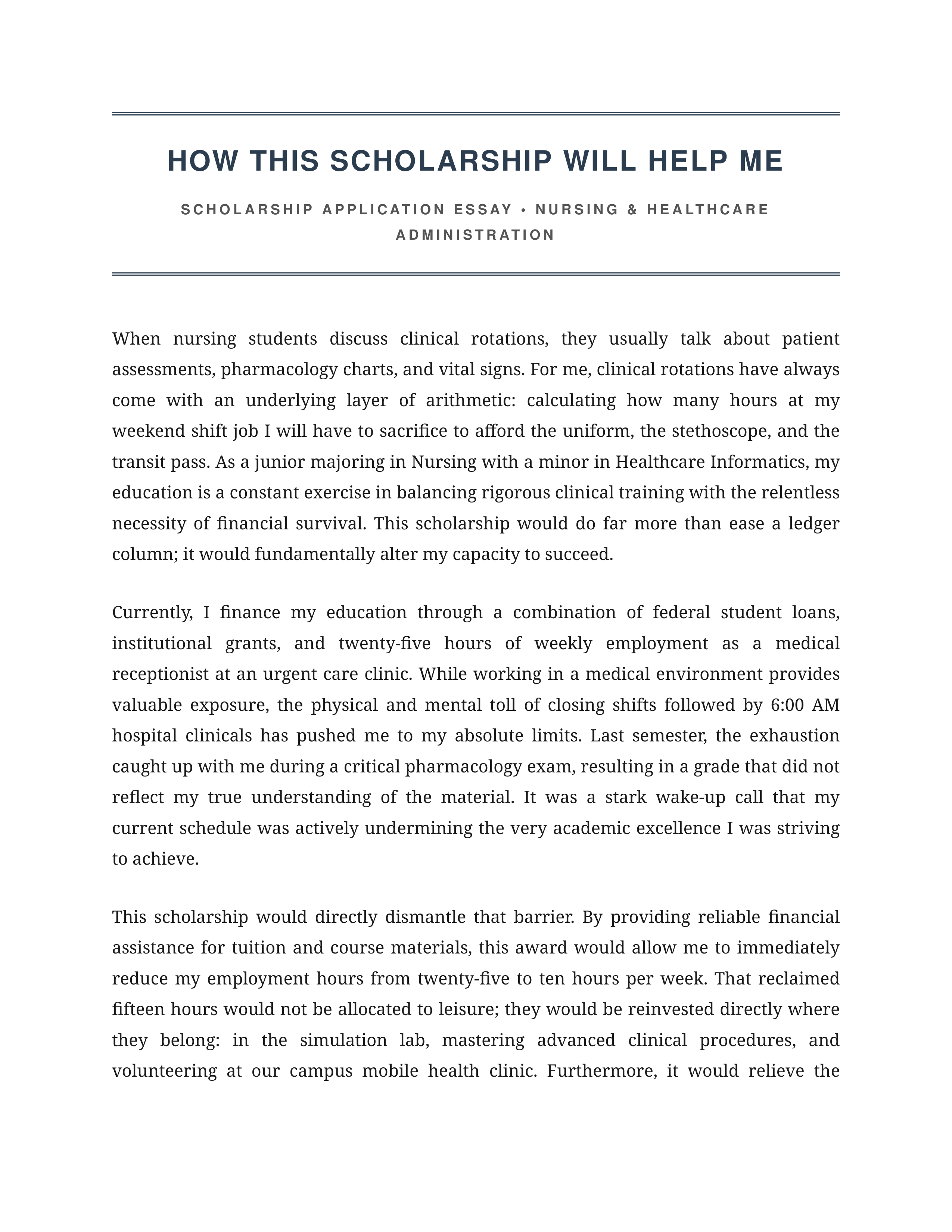 How This Scholarship Will Help Me Scholarship Essay — page 1