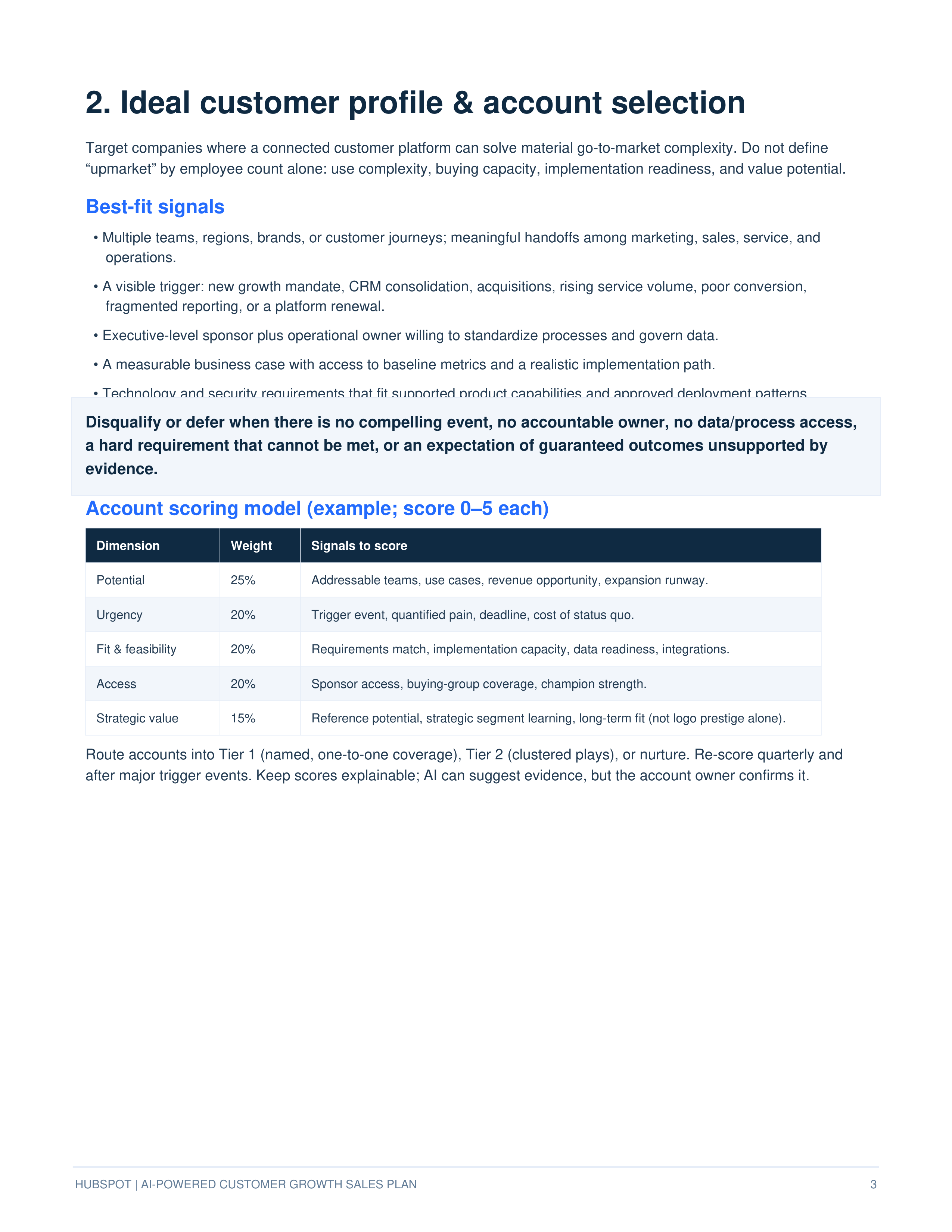 HubSpot AI-Powered Upmarket & Multi-Hub Customer Growth Sales Plan — page 3