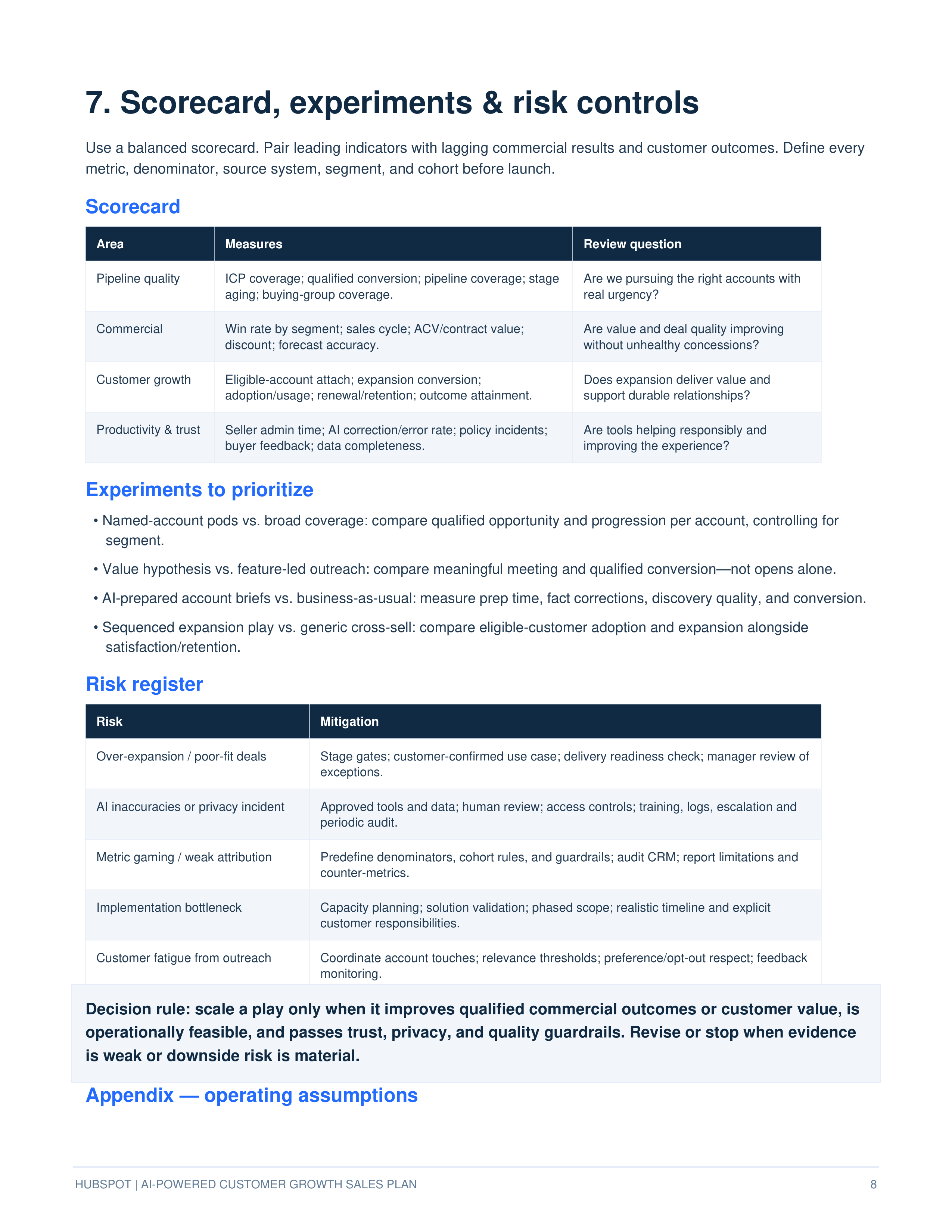 HubSpot AI-Powered Upmarket & Multi-Hub Customer Growth Sales Plan — page 8