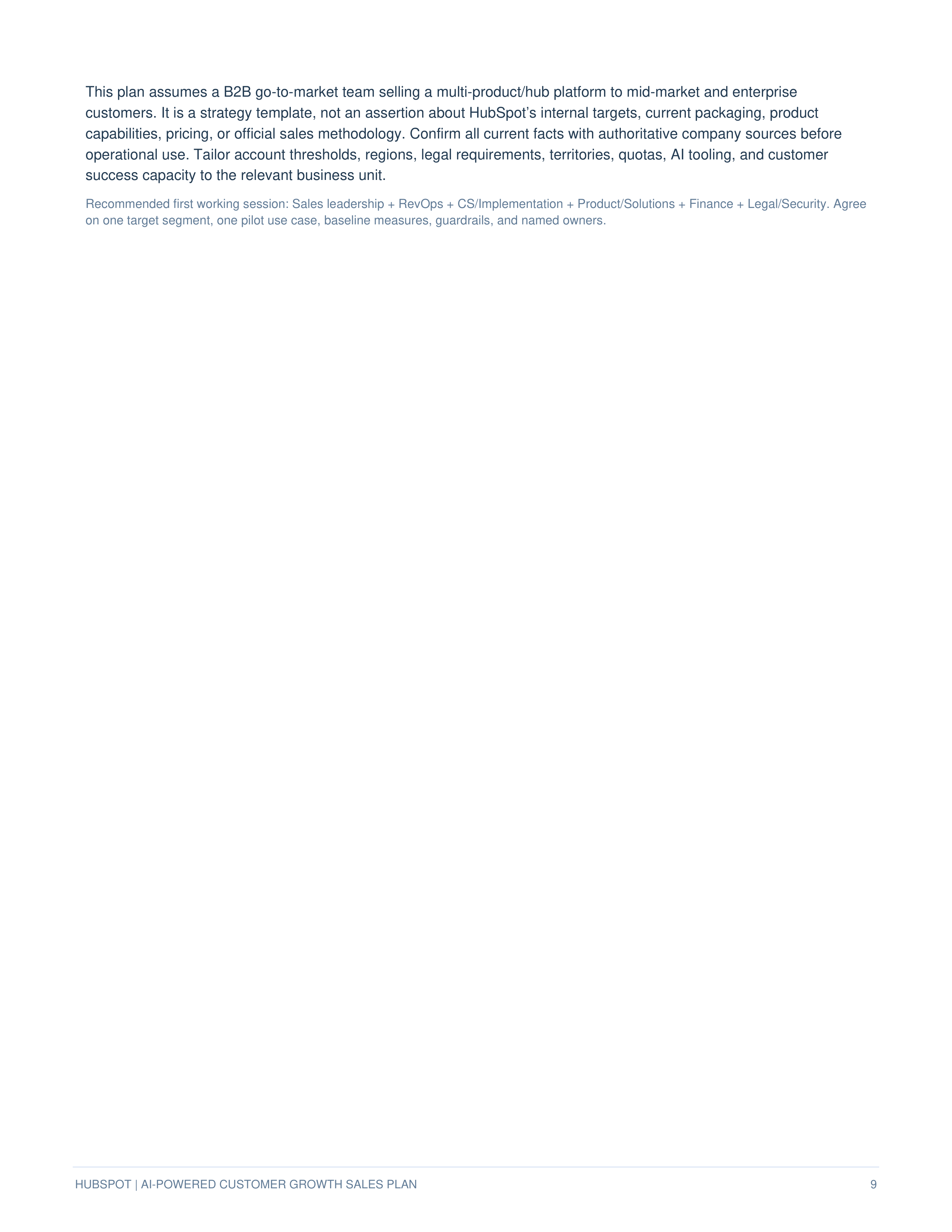 HubSpot AI-Powered Upmarket & Multi-Hub Customer Growth Sales Plan — page 9