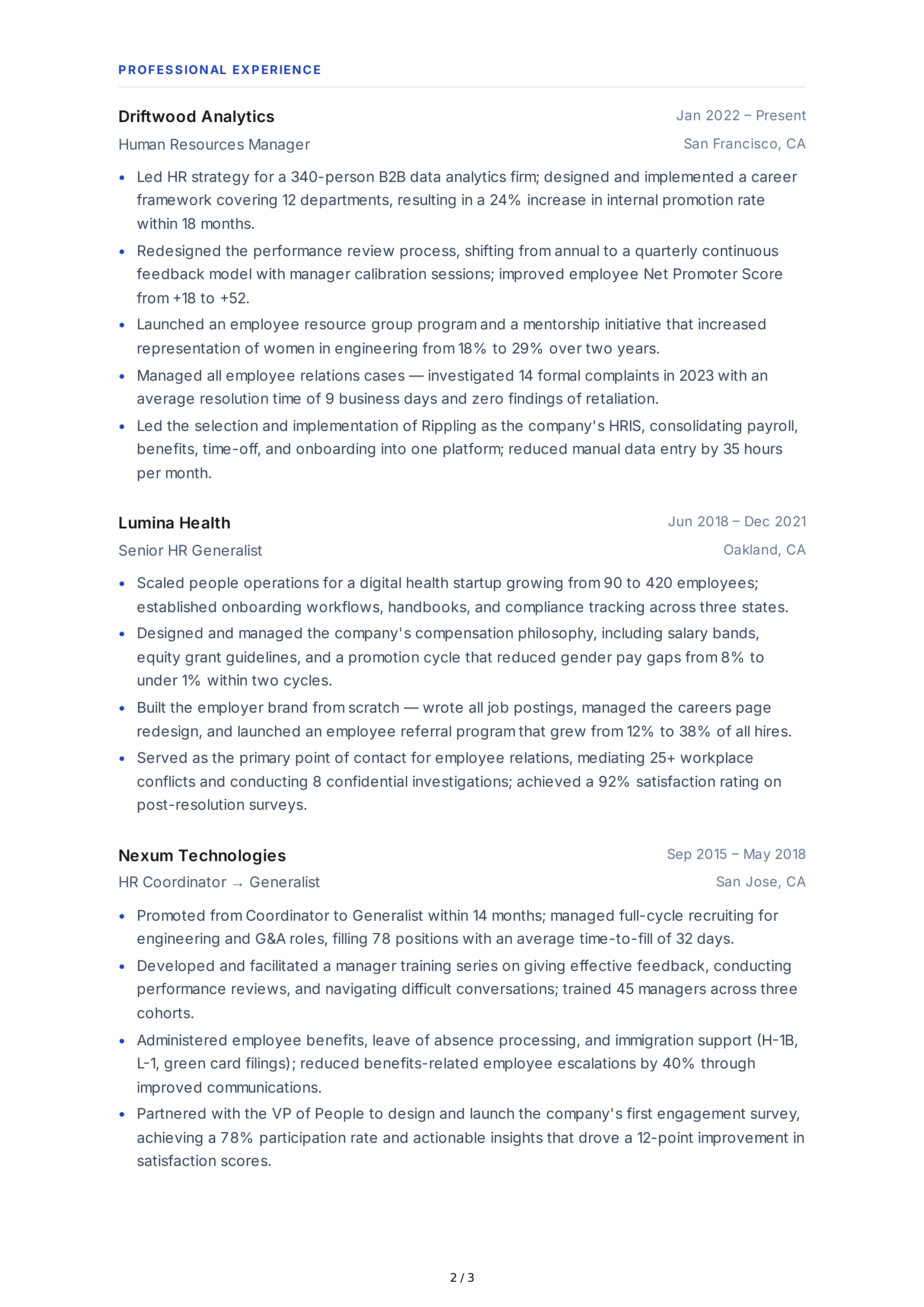 Human Resources Manager CV — page 2