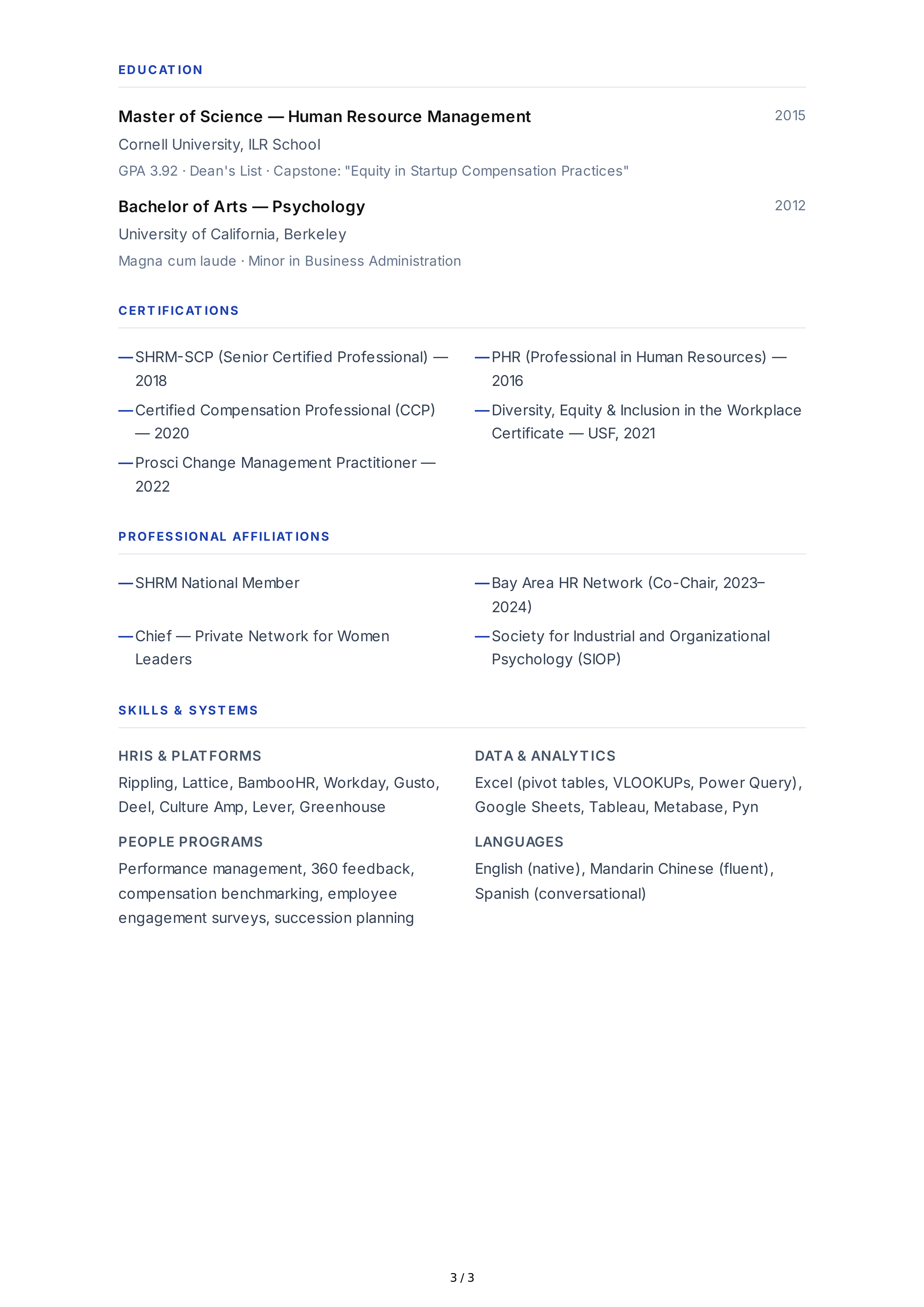 Human Resources Manager CV — page 3