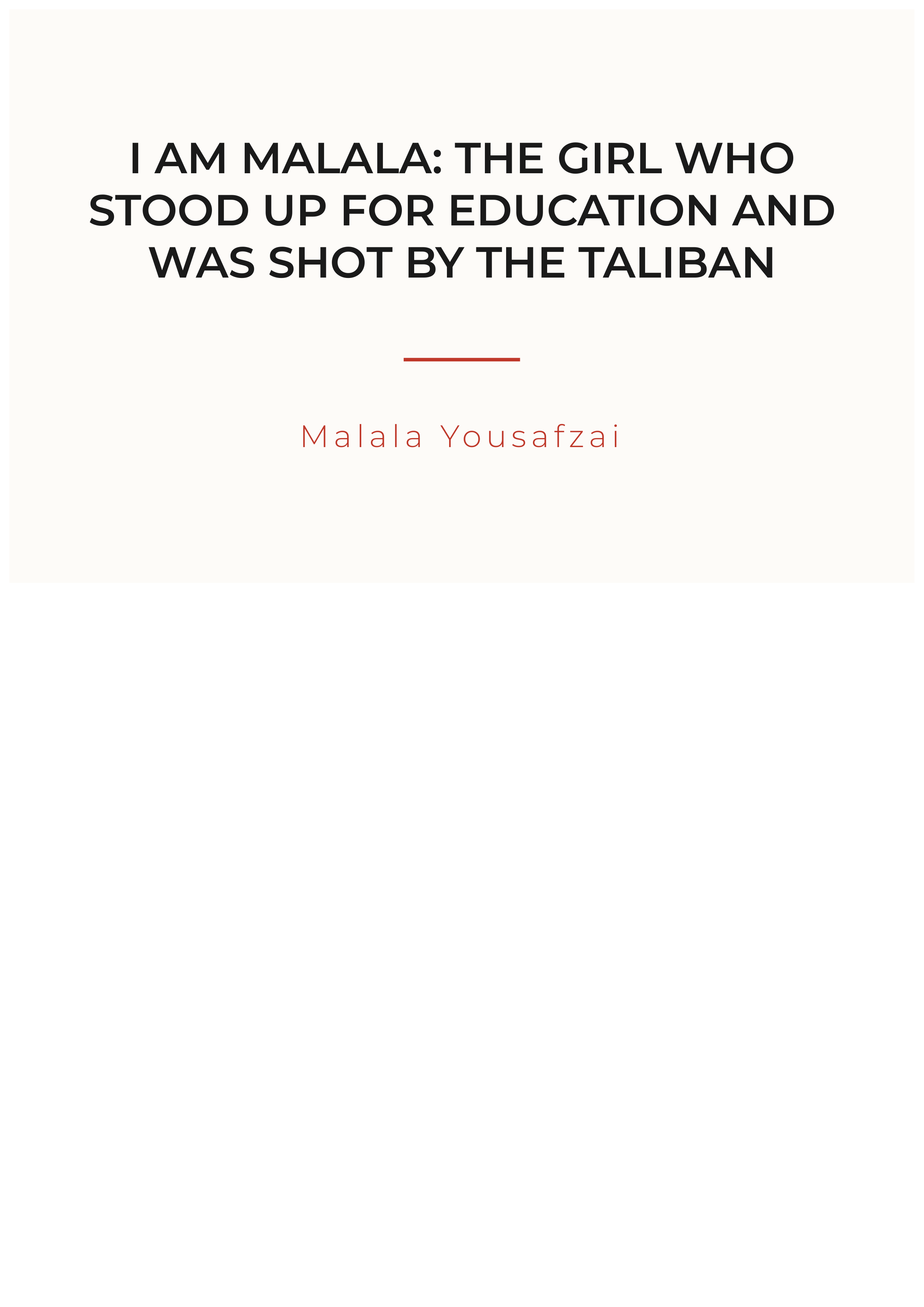 I Am Malala by Malala Yousafzai Nobel Peace Prize Laureate Autobiography — page 1