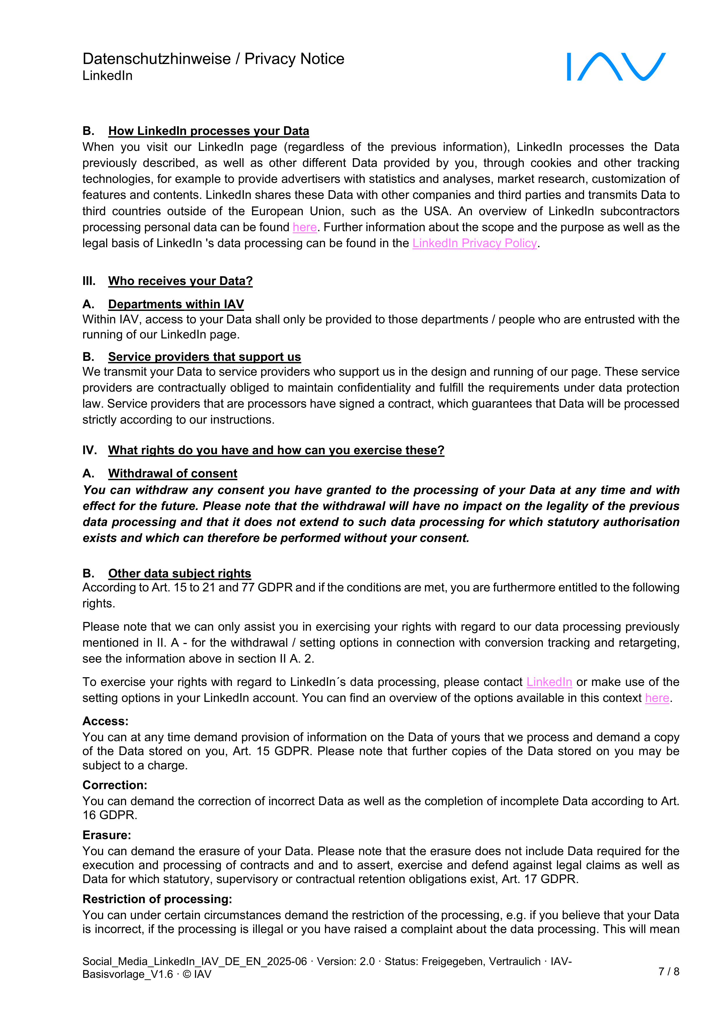 IAV LinkedIn Privacy Notice — page 3