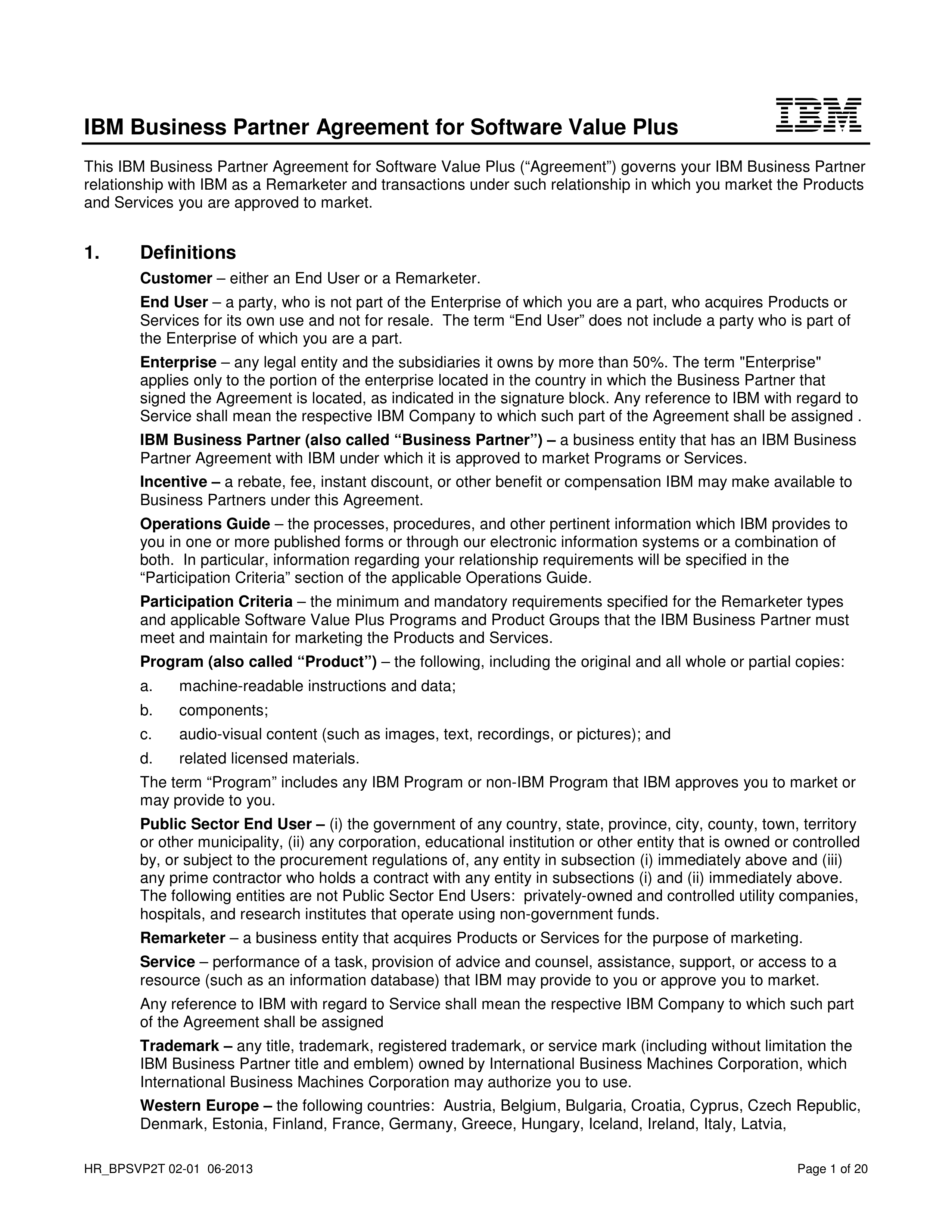 IBM Business Partner Agreement — page 1