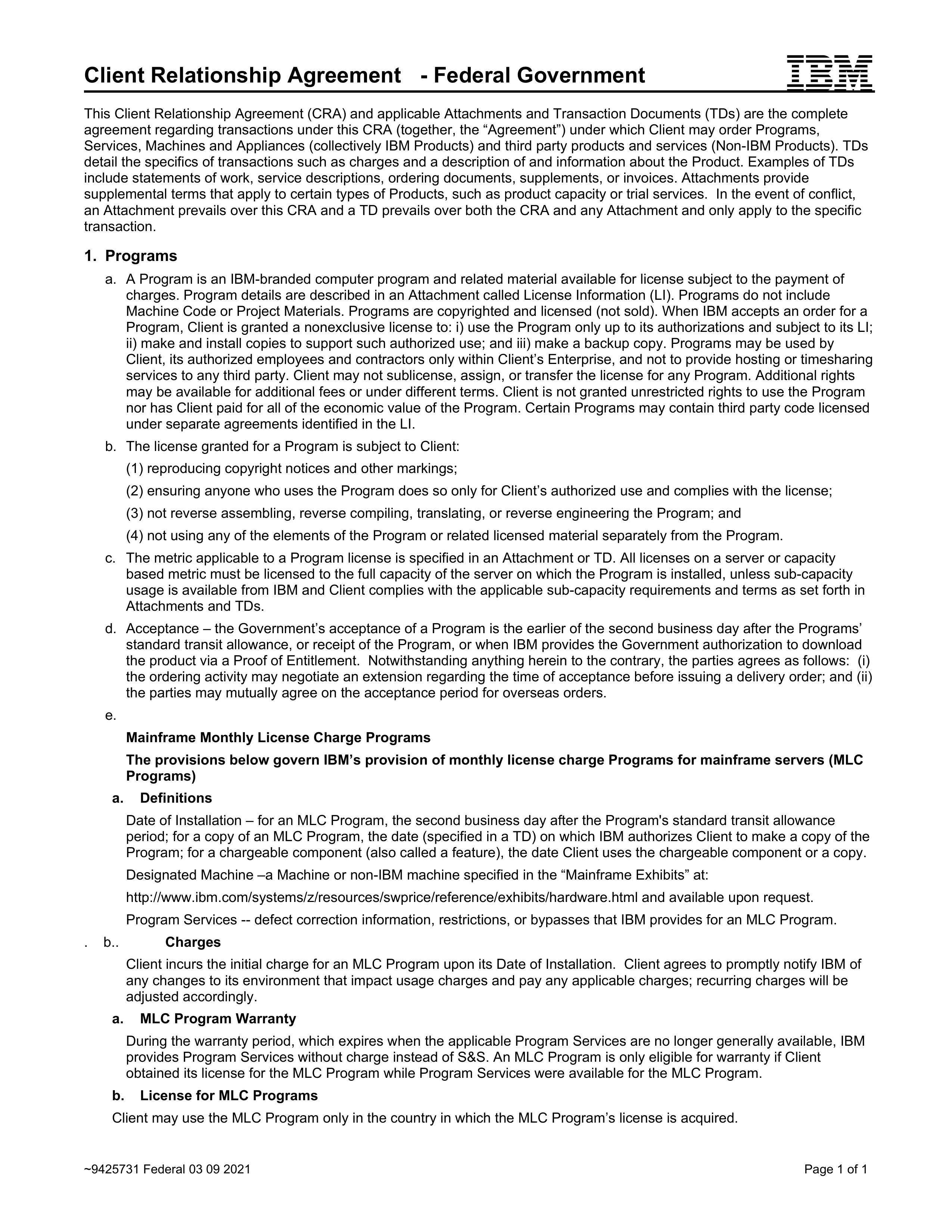 IBM Client Relationship Agreement — page 1