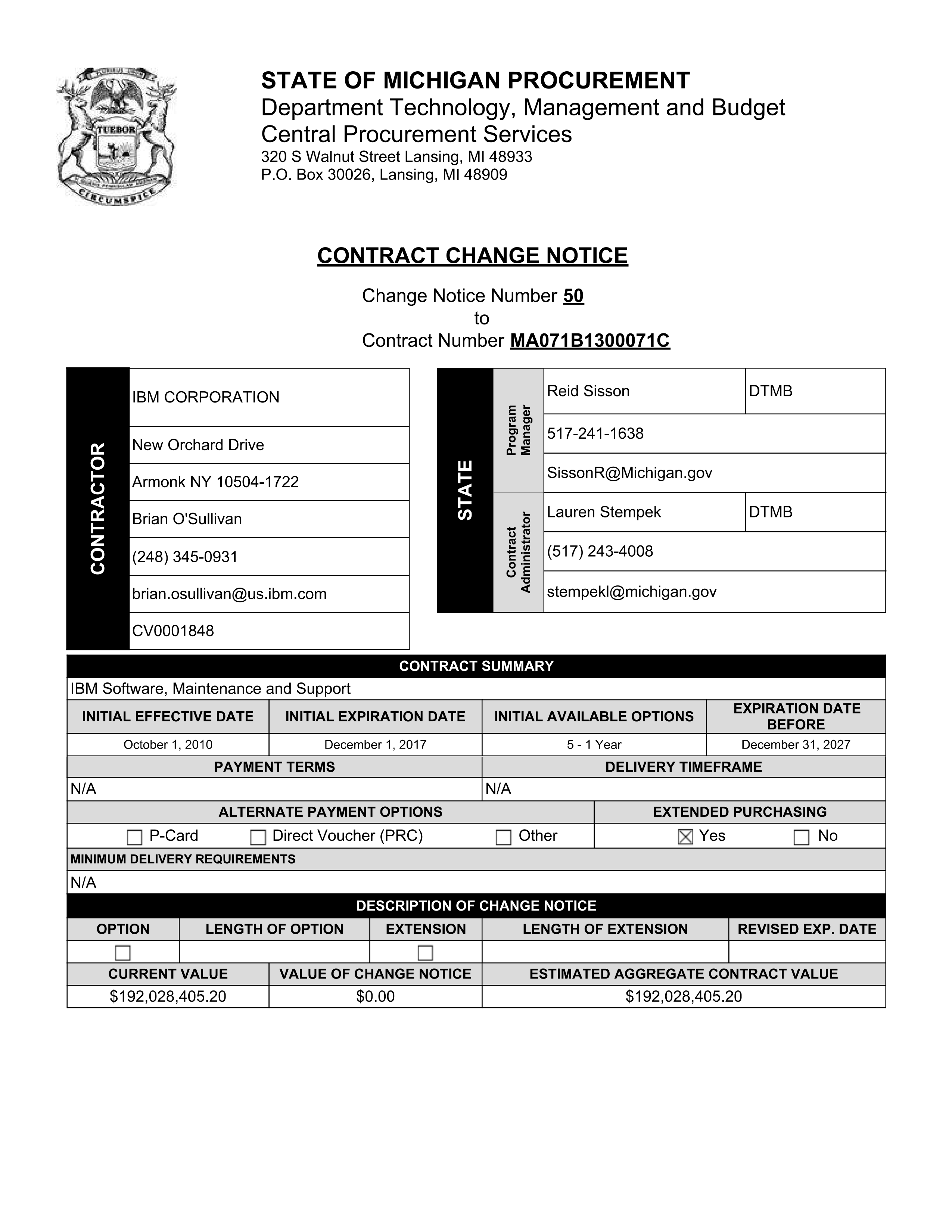 IBM Contract Change — page 1