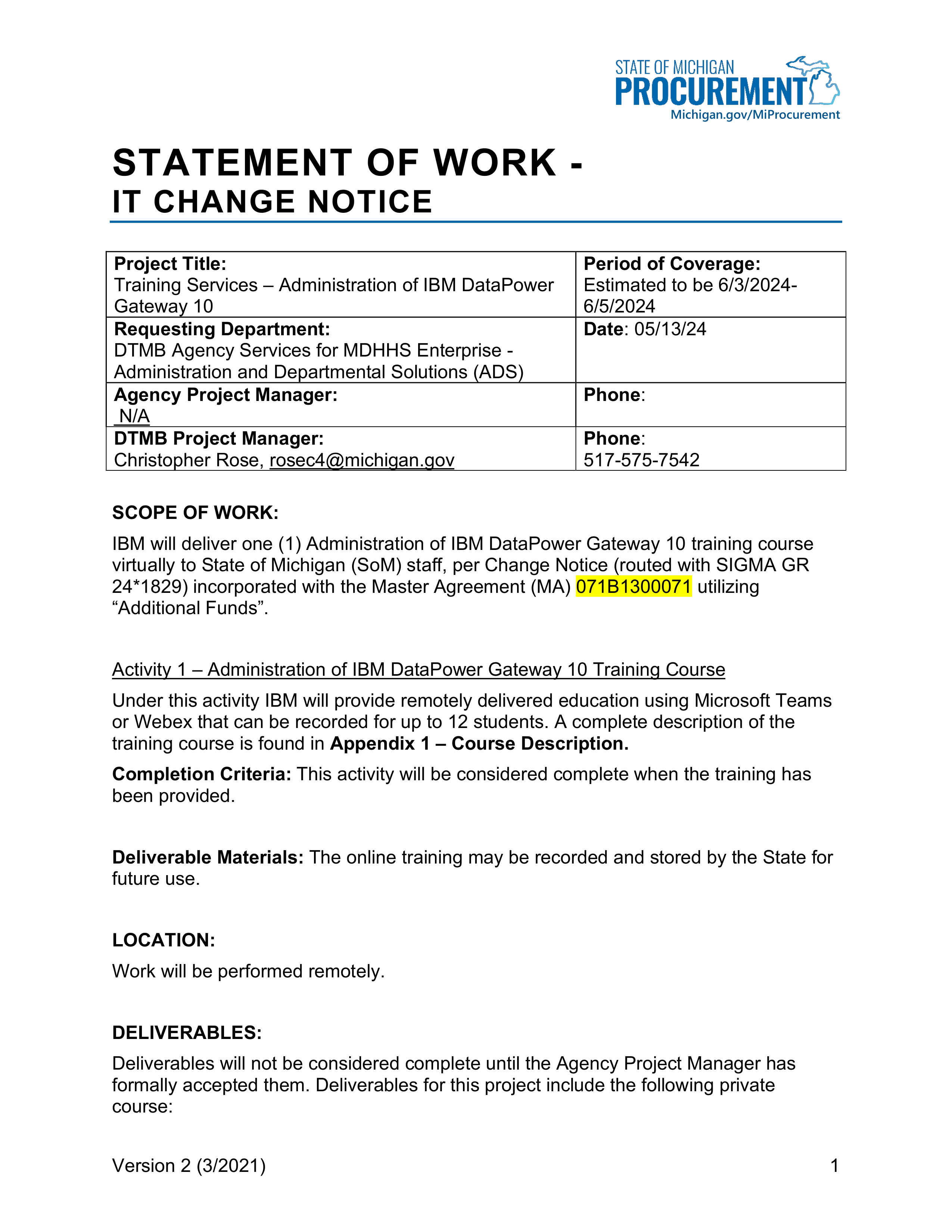 IBM Contract Change — page 104