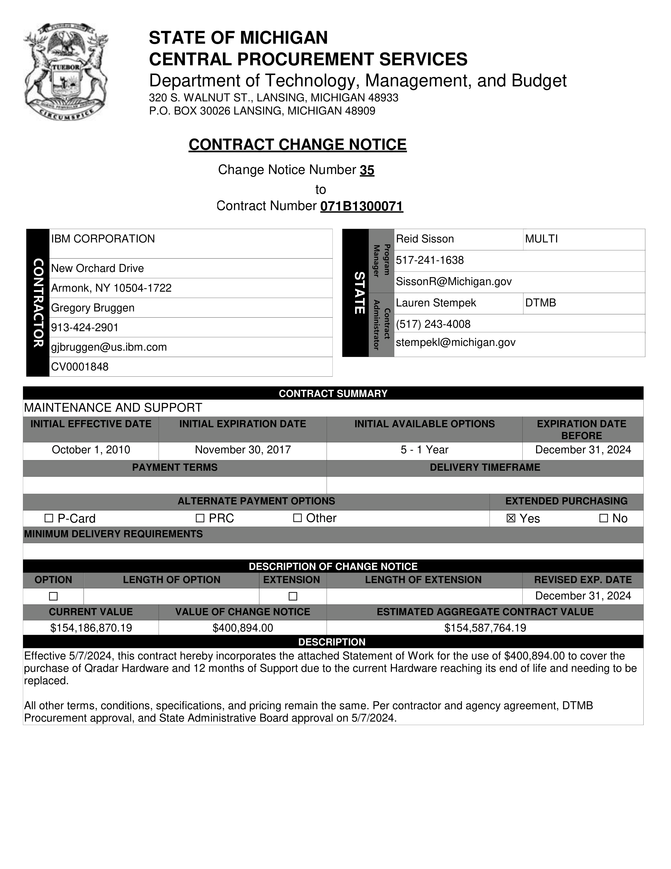 IBM Contract Change — page 118