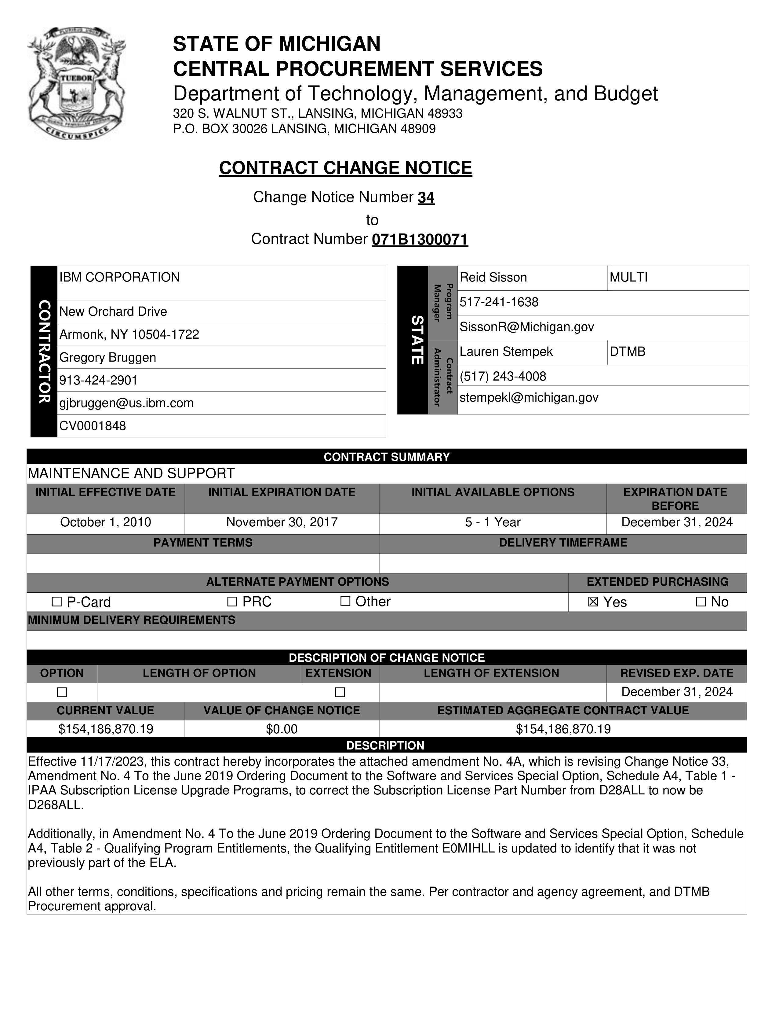 IBM Contract Change — page 122