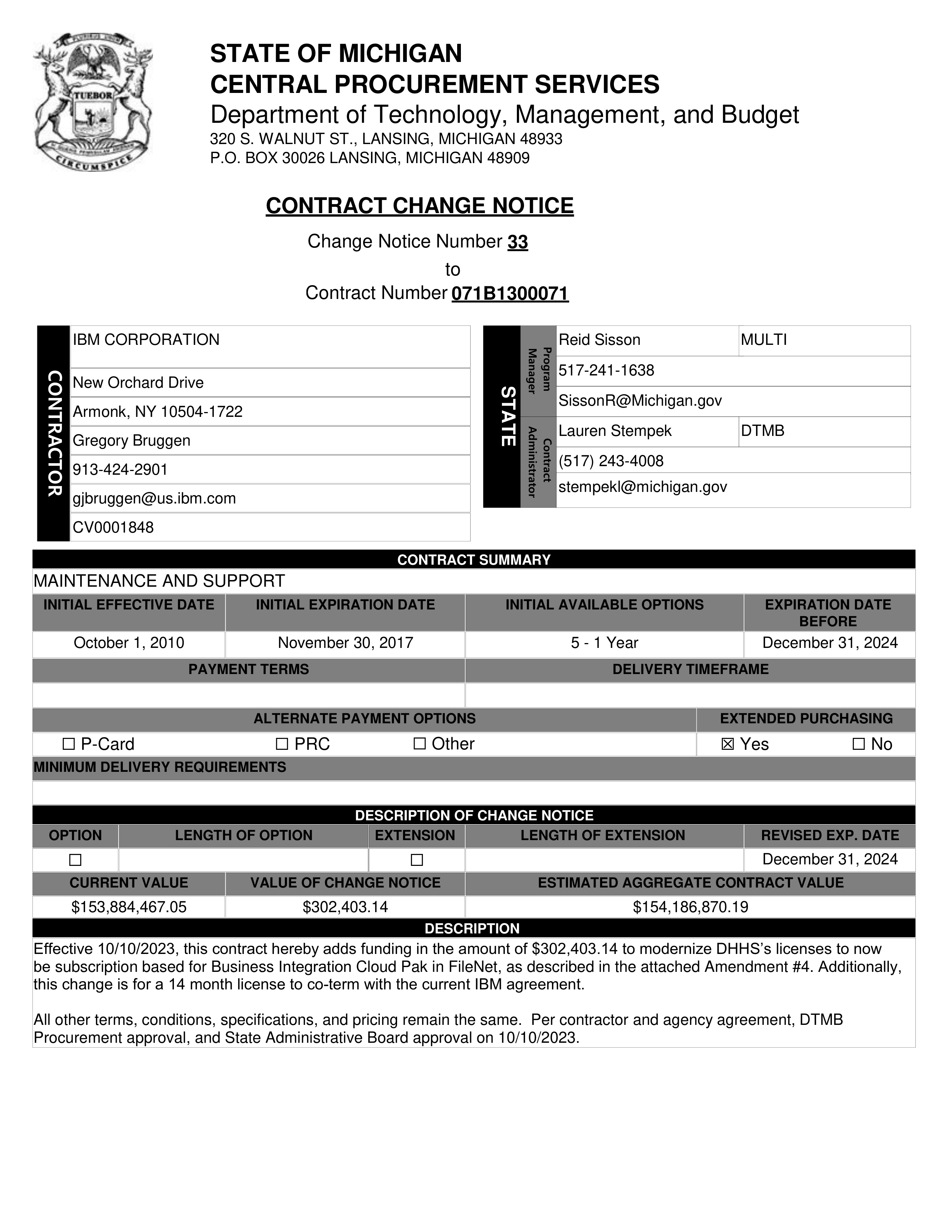IBM Contract Change — page 125