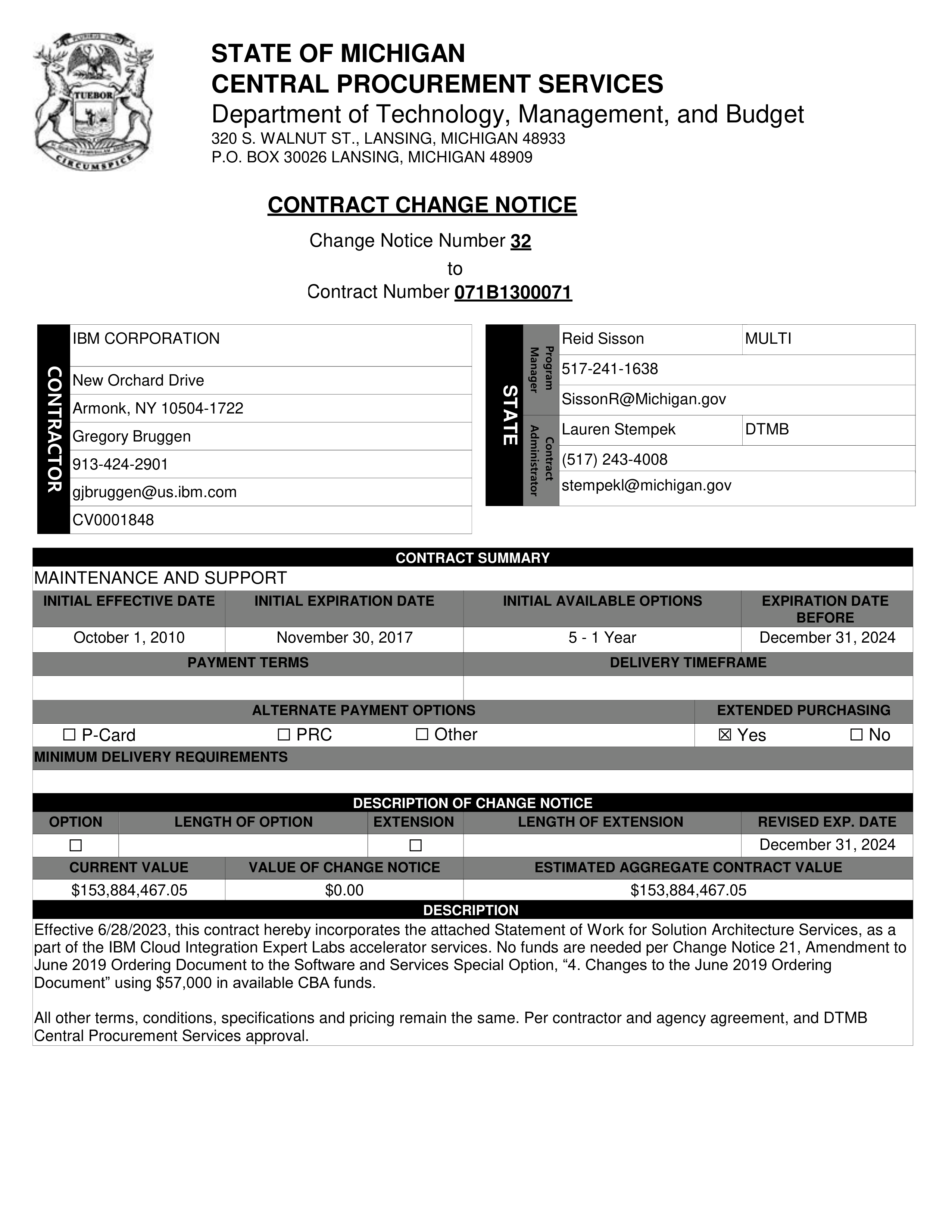 IBM Contract Change — page 130