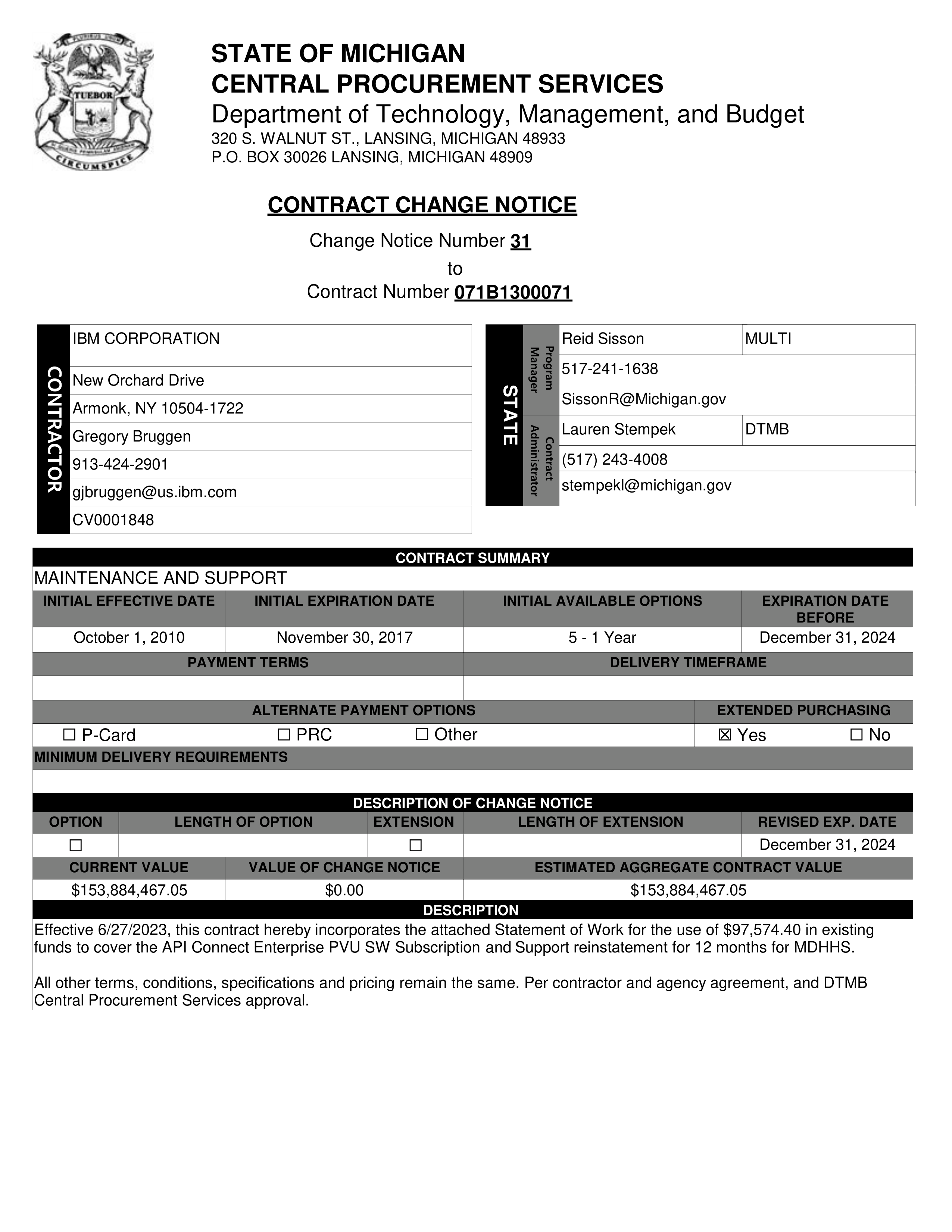IBM Contract Change — page 133