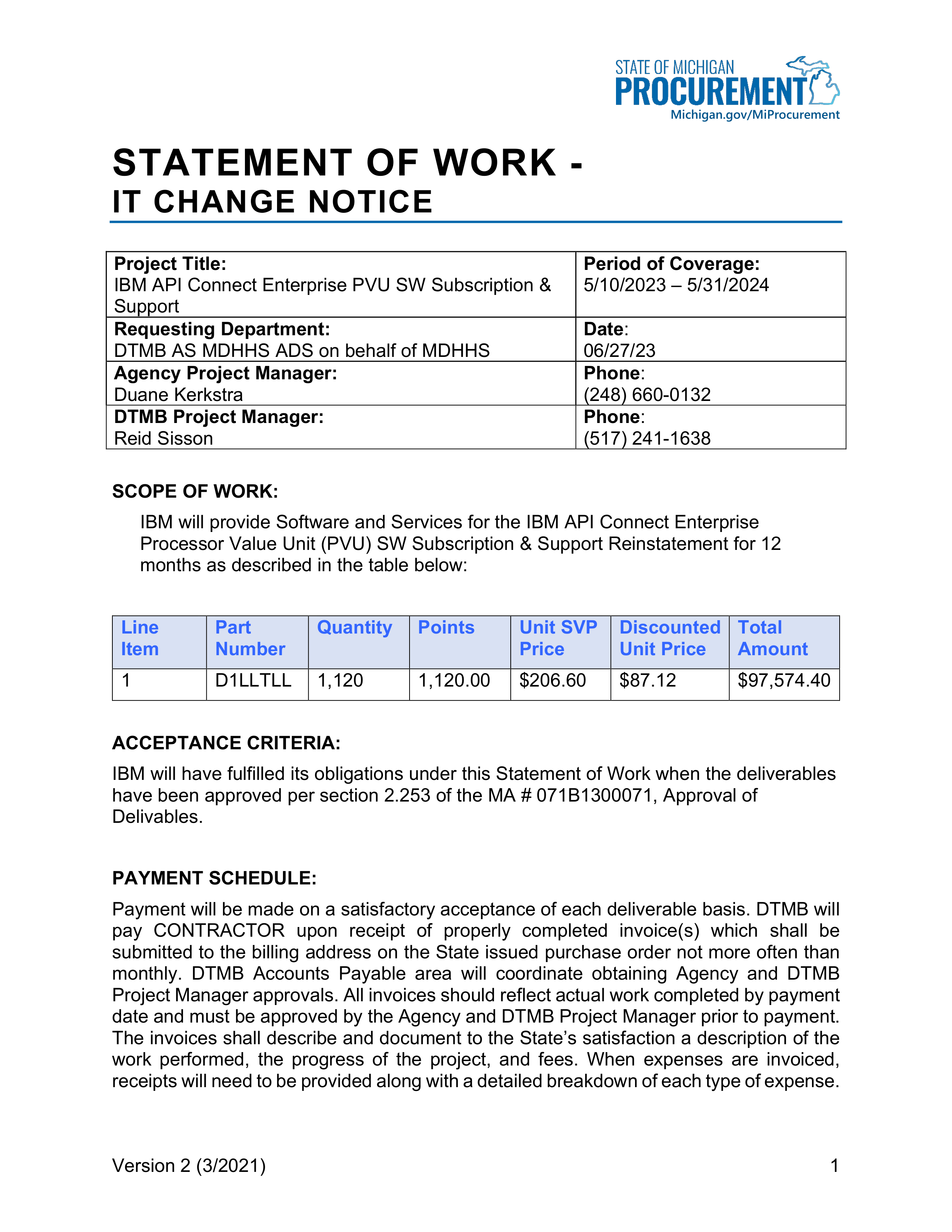 IBM Contract Change — page 134