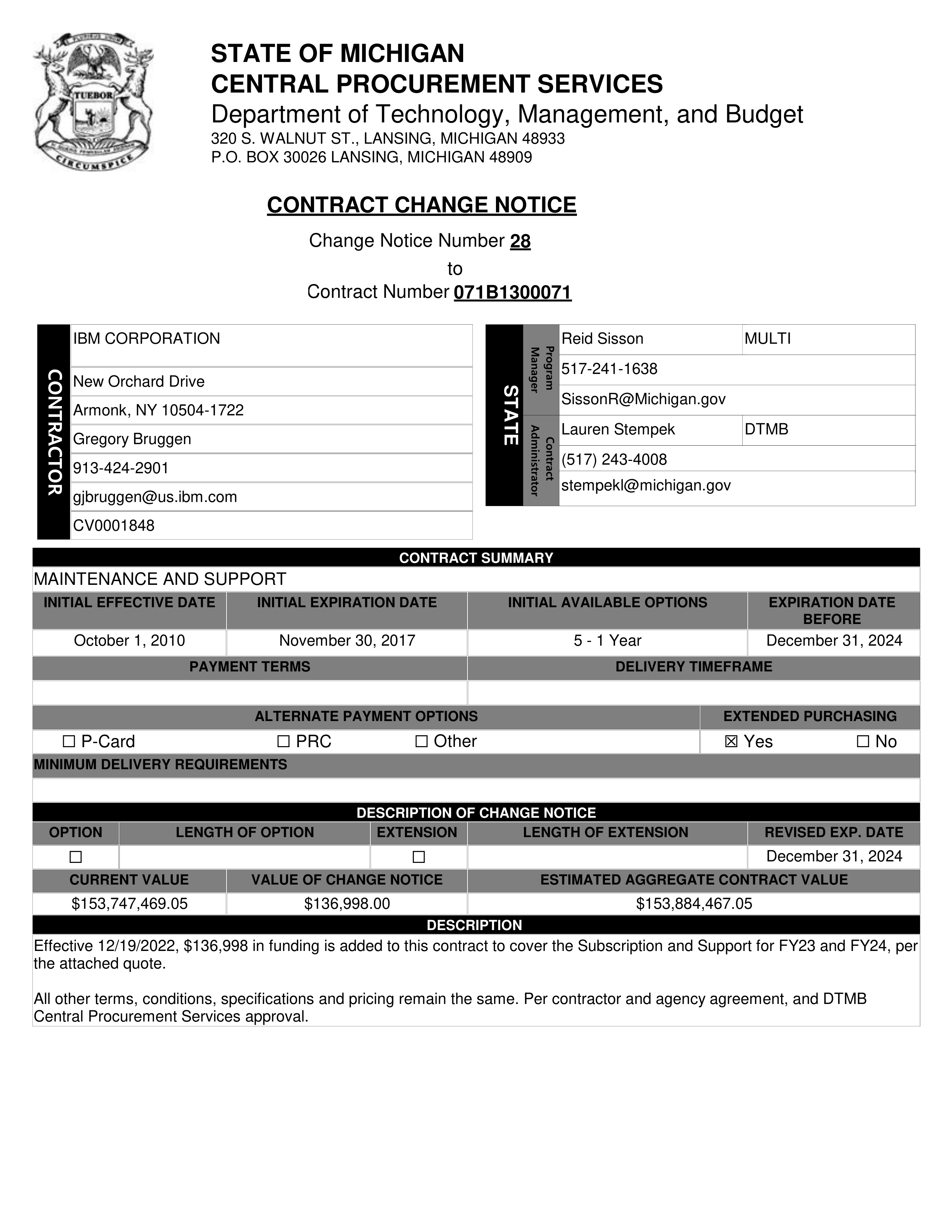 IBM Contract Change — page 158