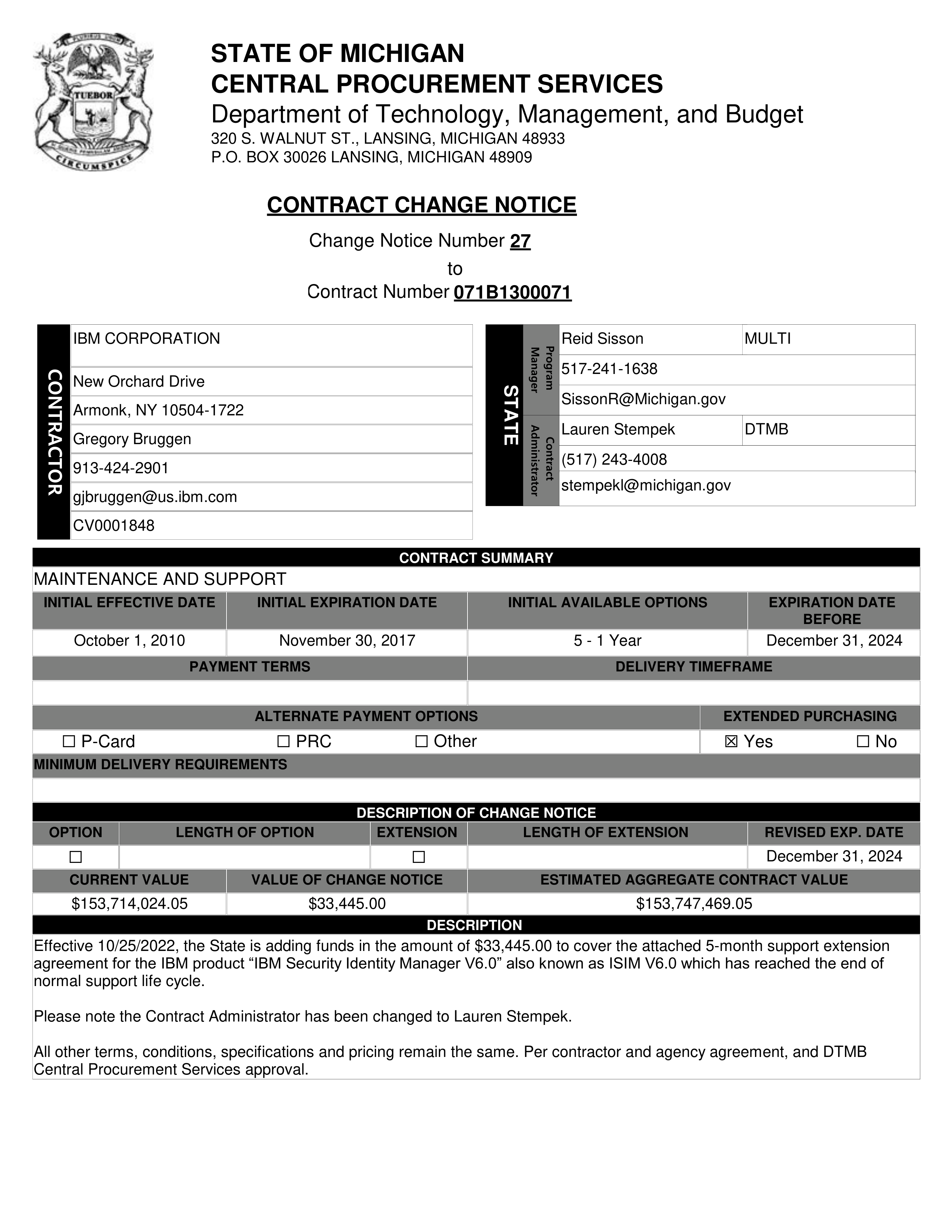 IBM Contract Change — page 160
