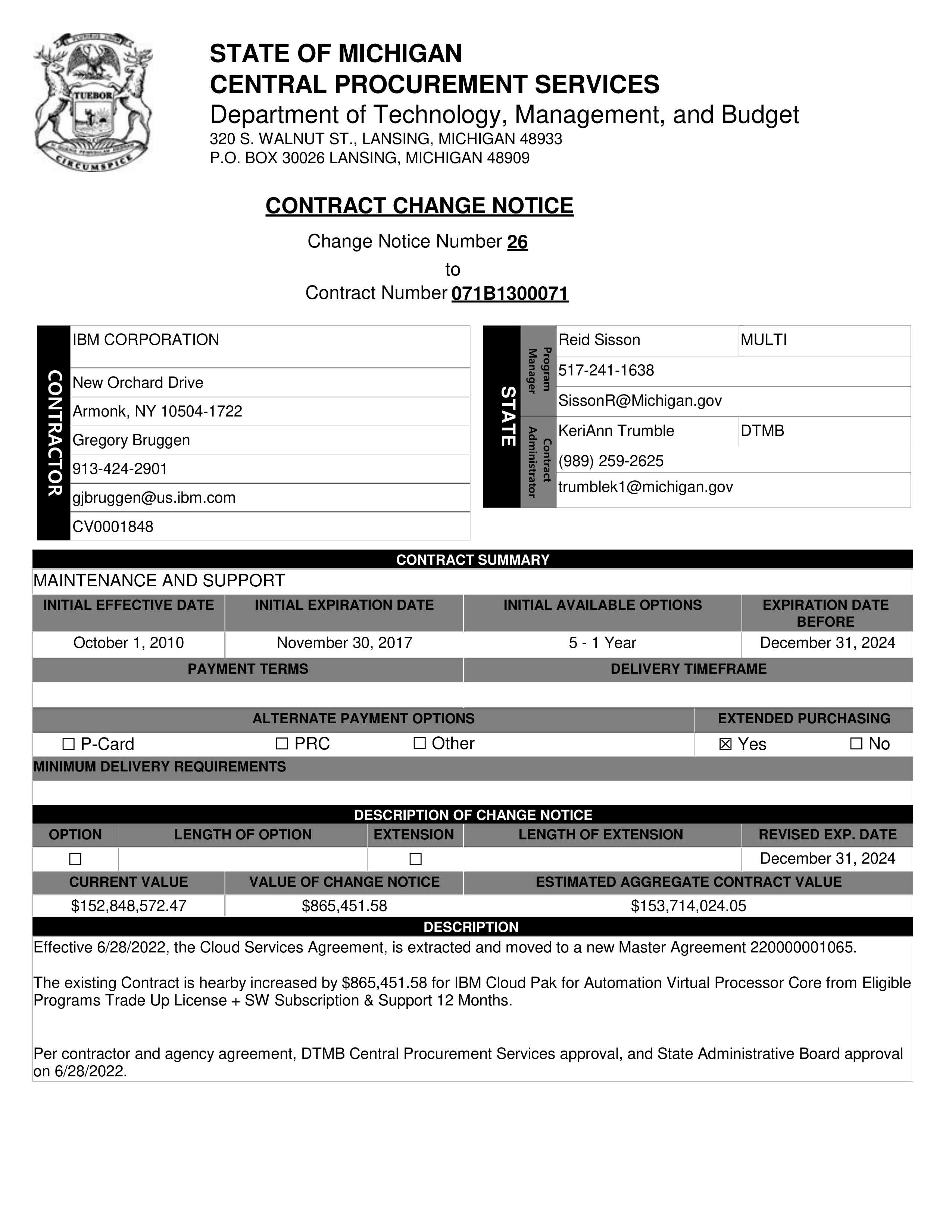 IBM Contract Change — page 164