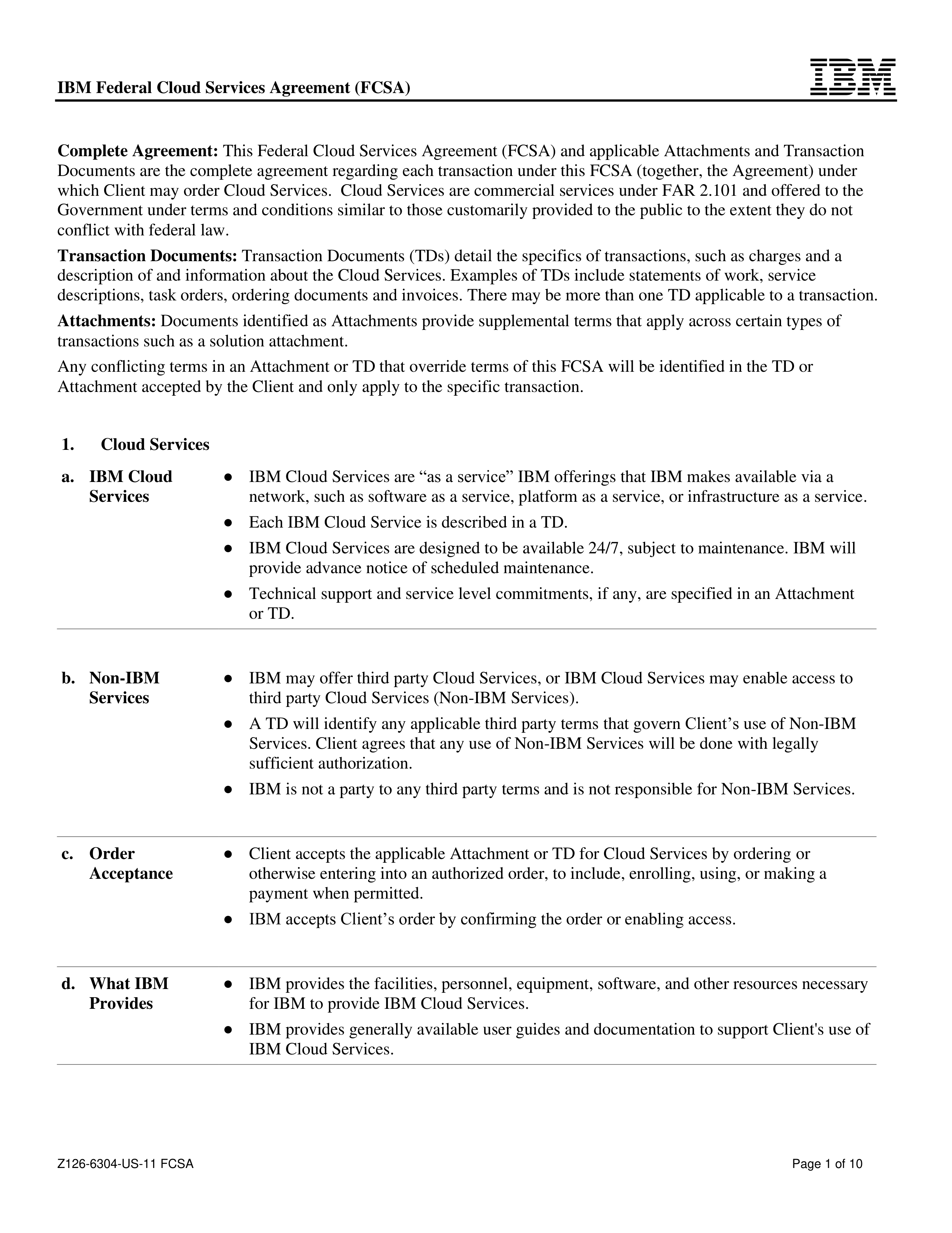 IBM Federal Cloud Services Agreement — page 1