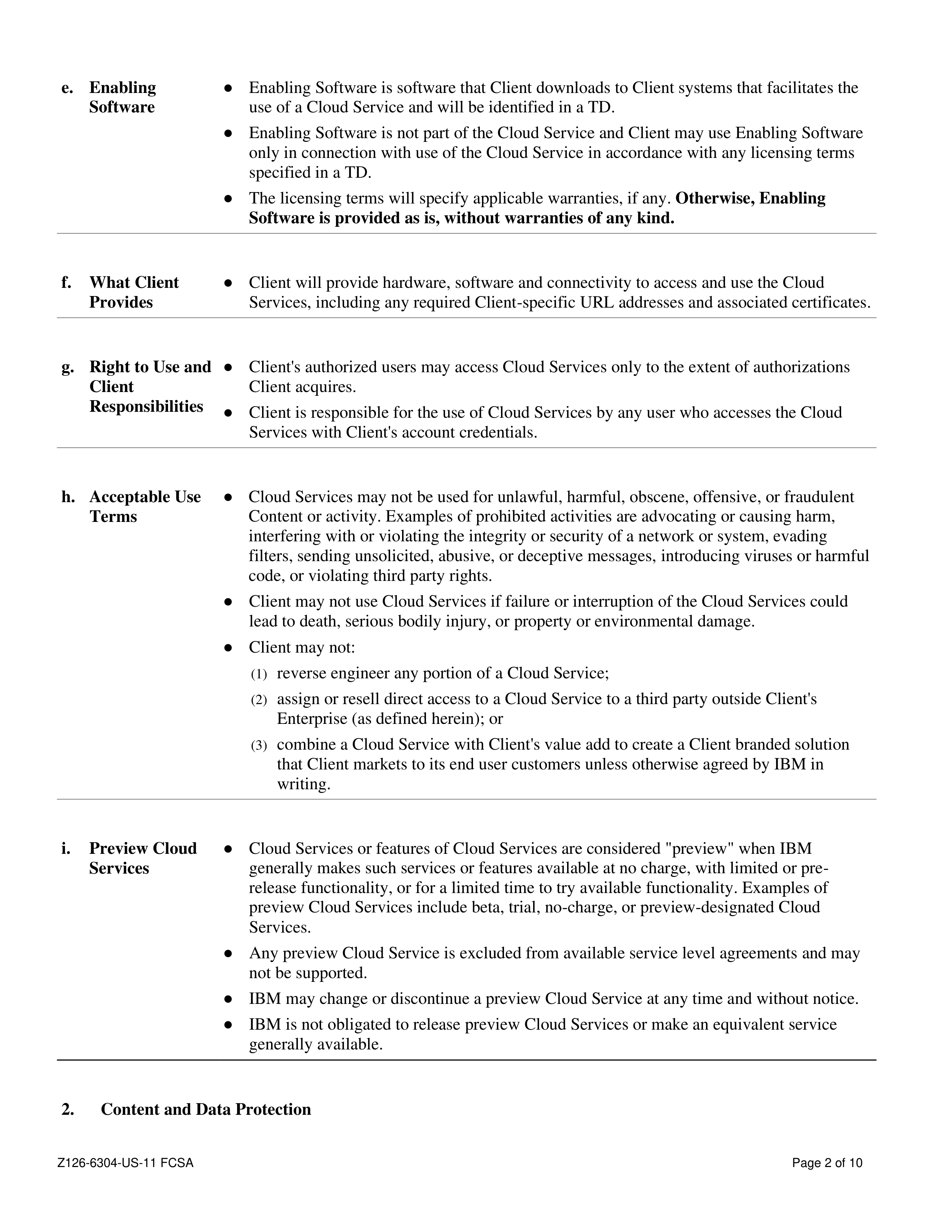 IBM Federal Cloud Services Agreement — page 2
