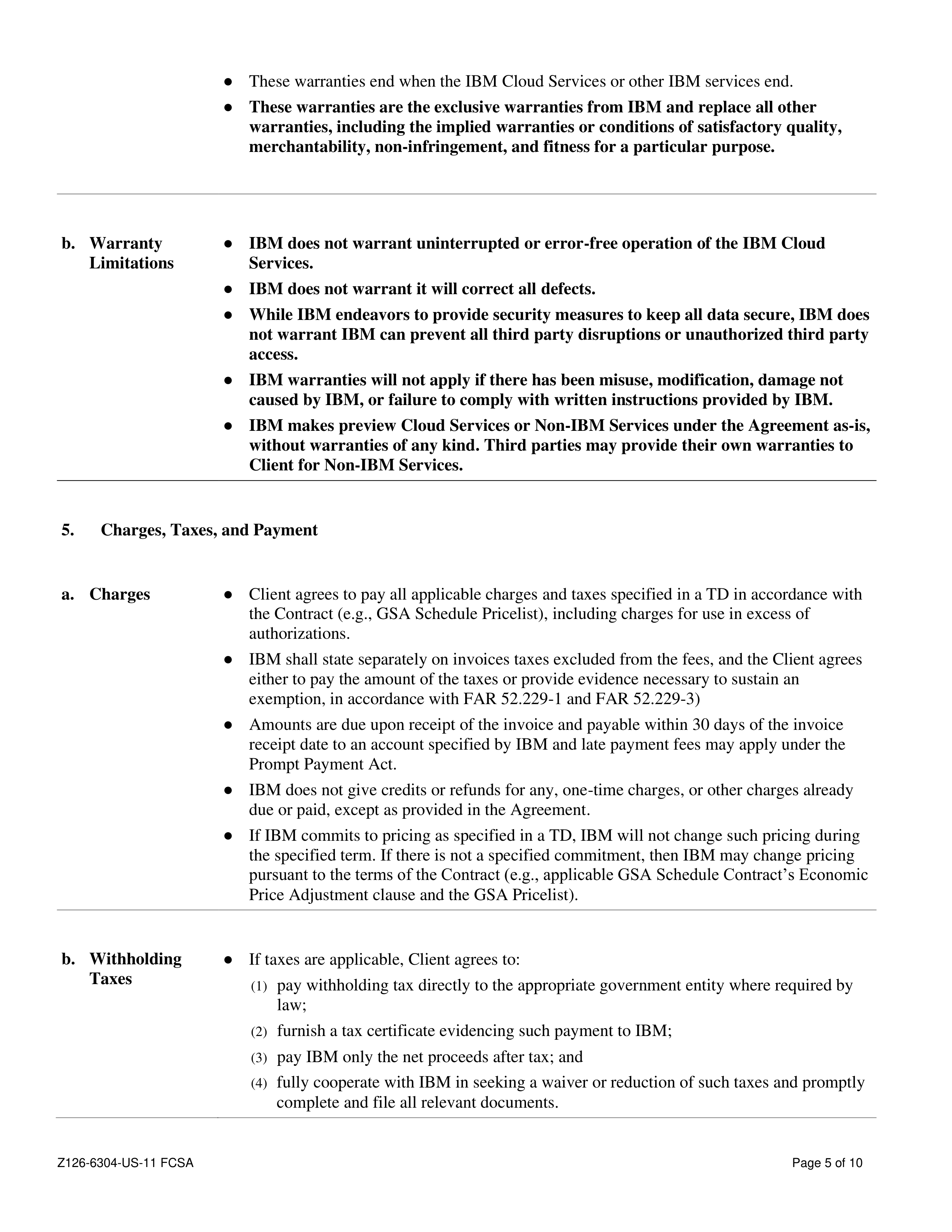IBM Federal Cloud Services Agreement — page 5