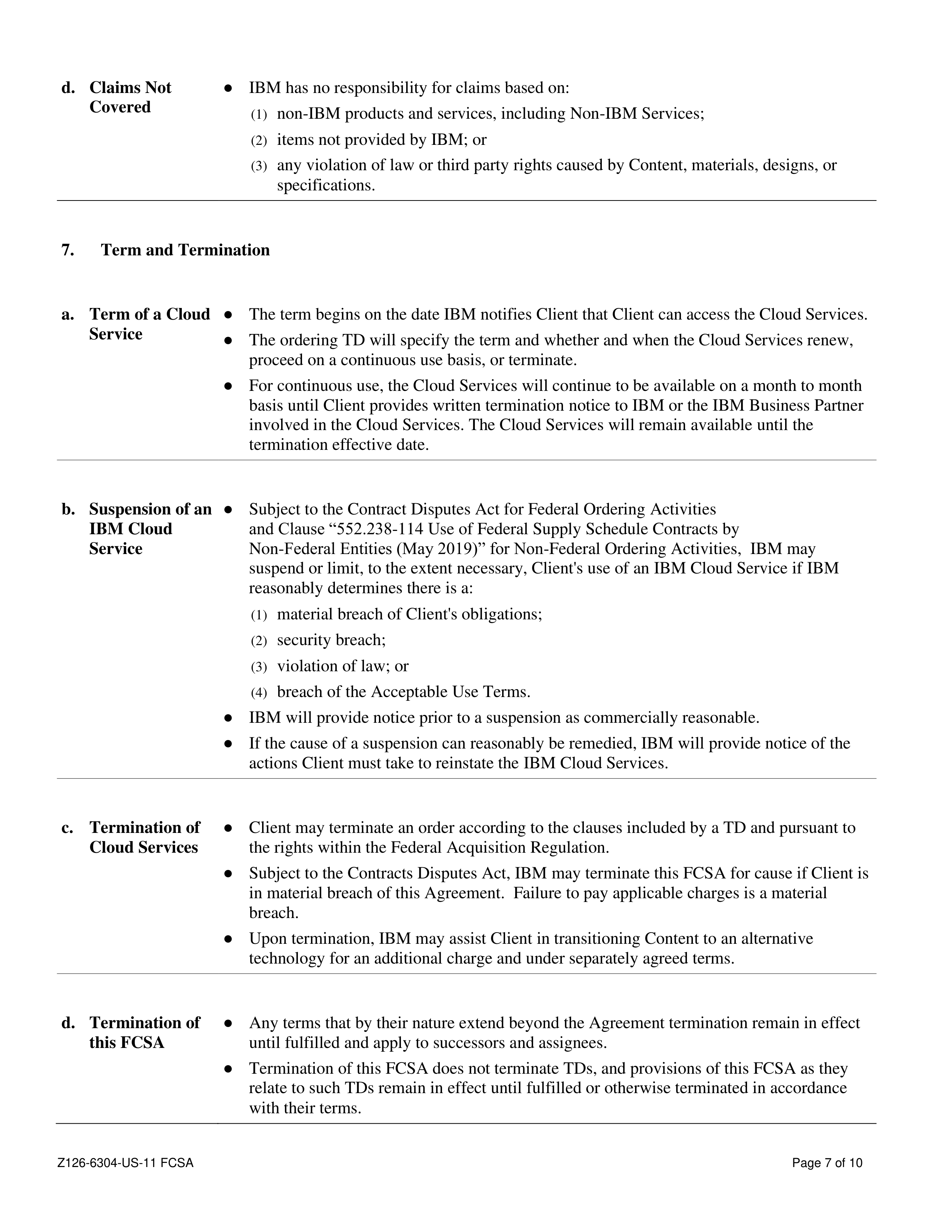 IBM Federal Cloud Services Agreement — page 7