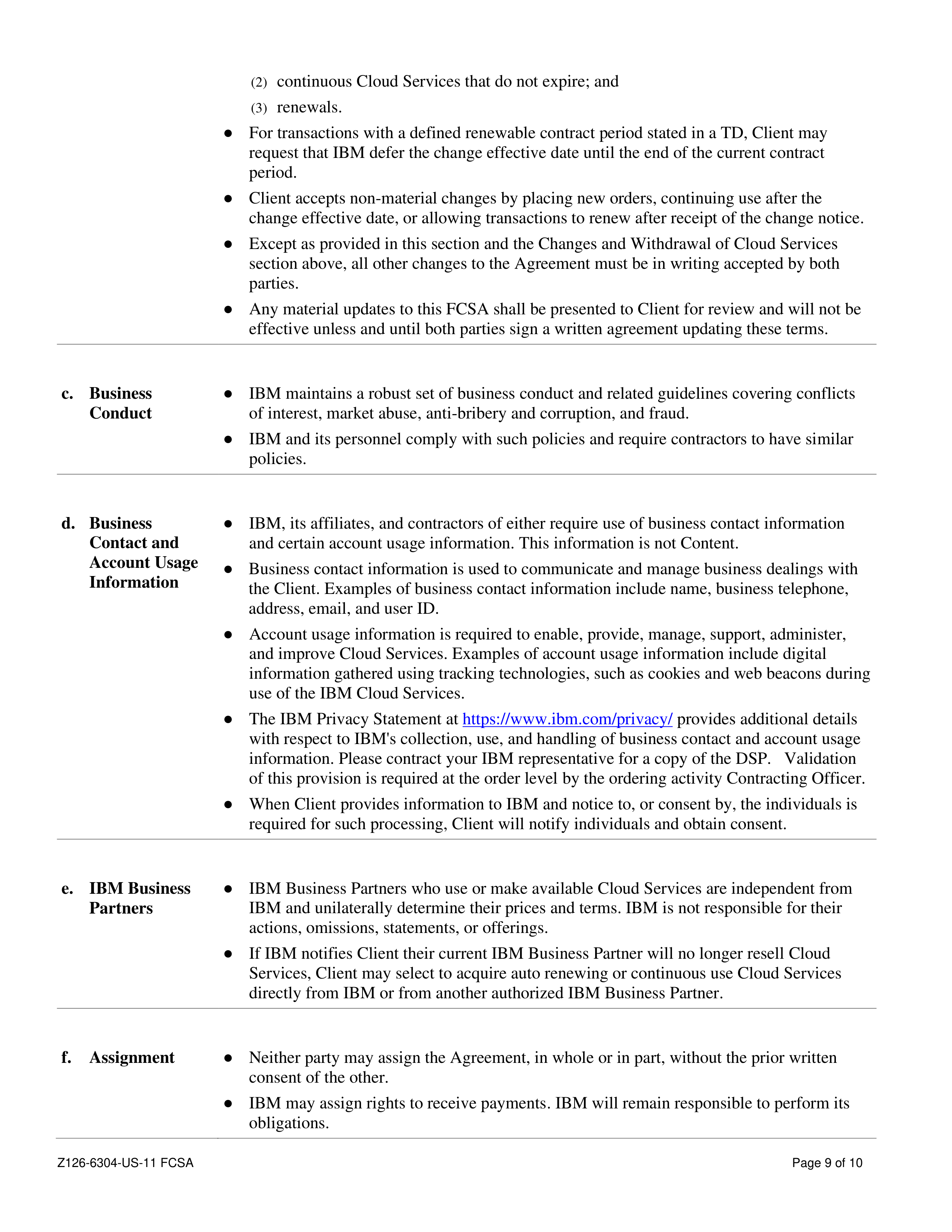 IBM Federal Cloud Services Agreement — page 9