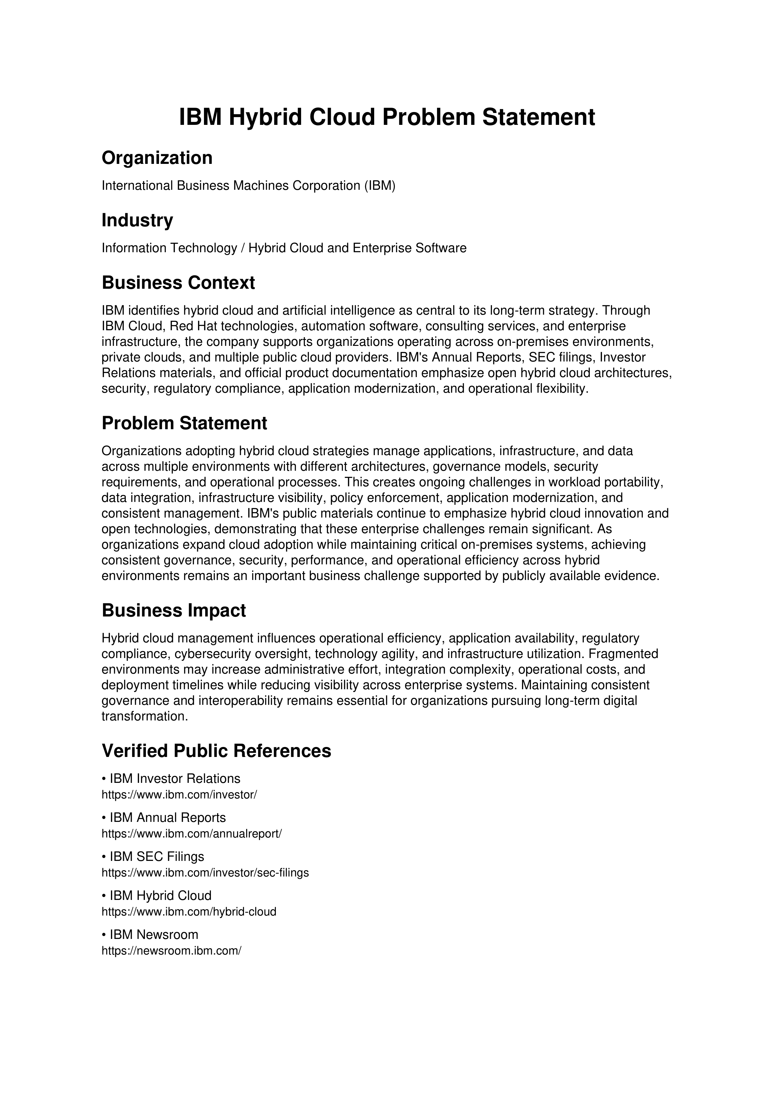 IBM Hybrid Cloud Problem Statement — page 1