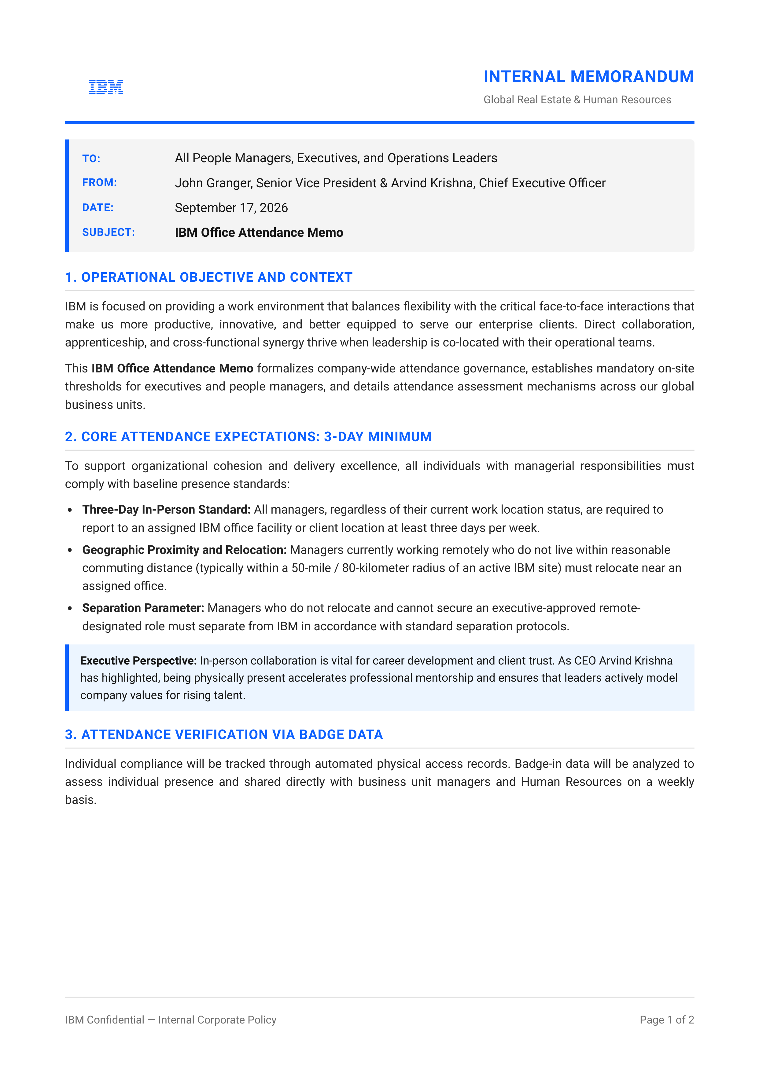 IBM Office Attendance Memo — page 1