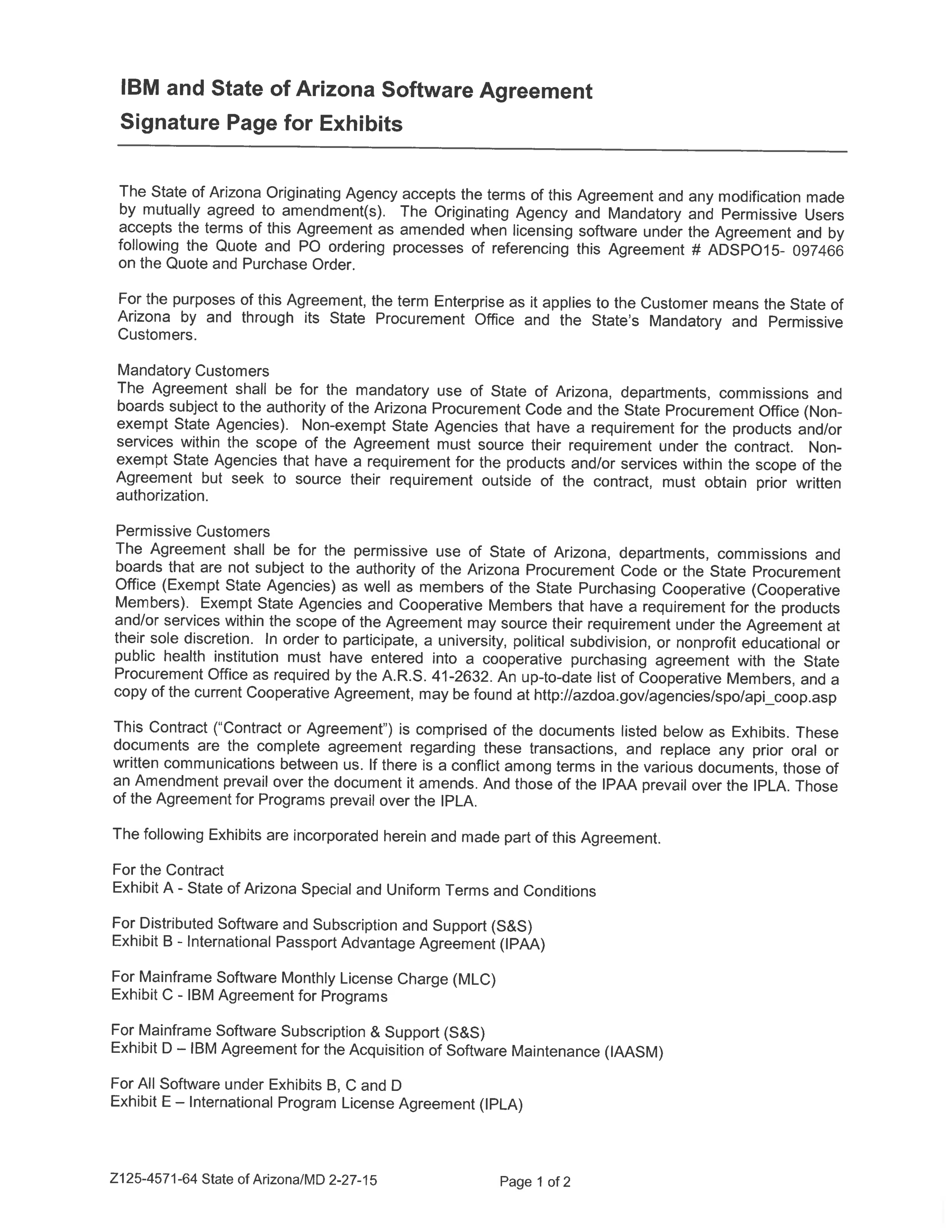 IBM and State of Arizona Contract — page 1