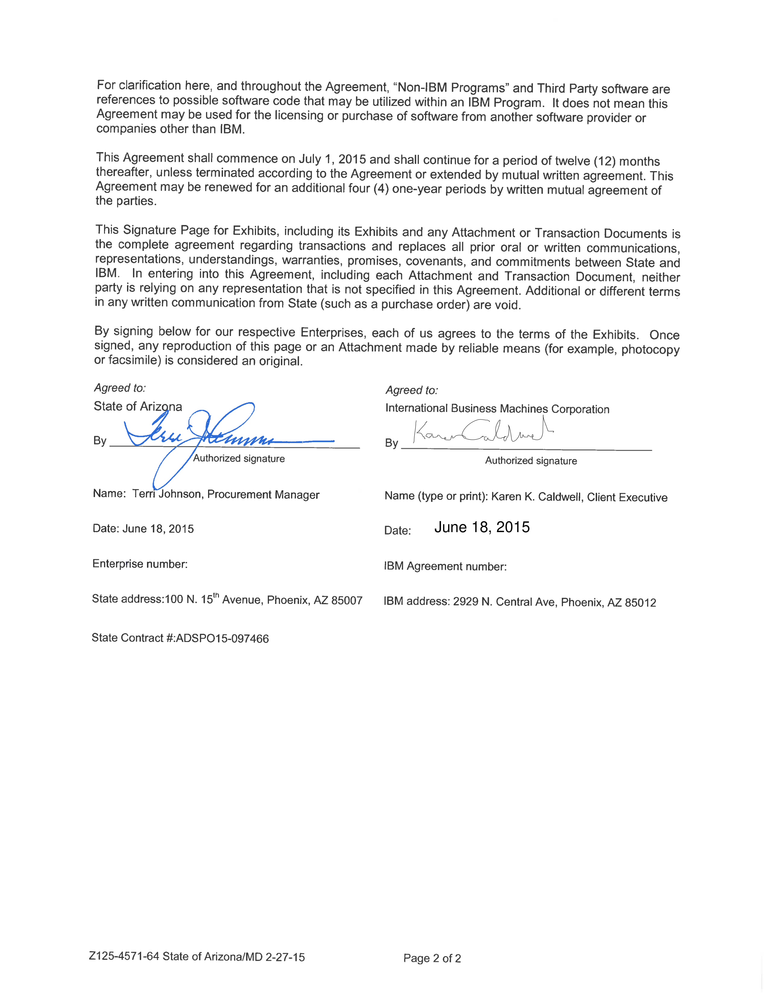 IBM and State of Arizona Contract — page 2