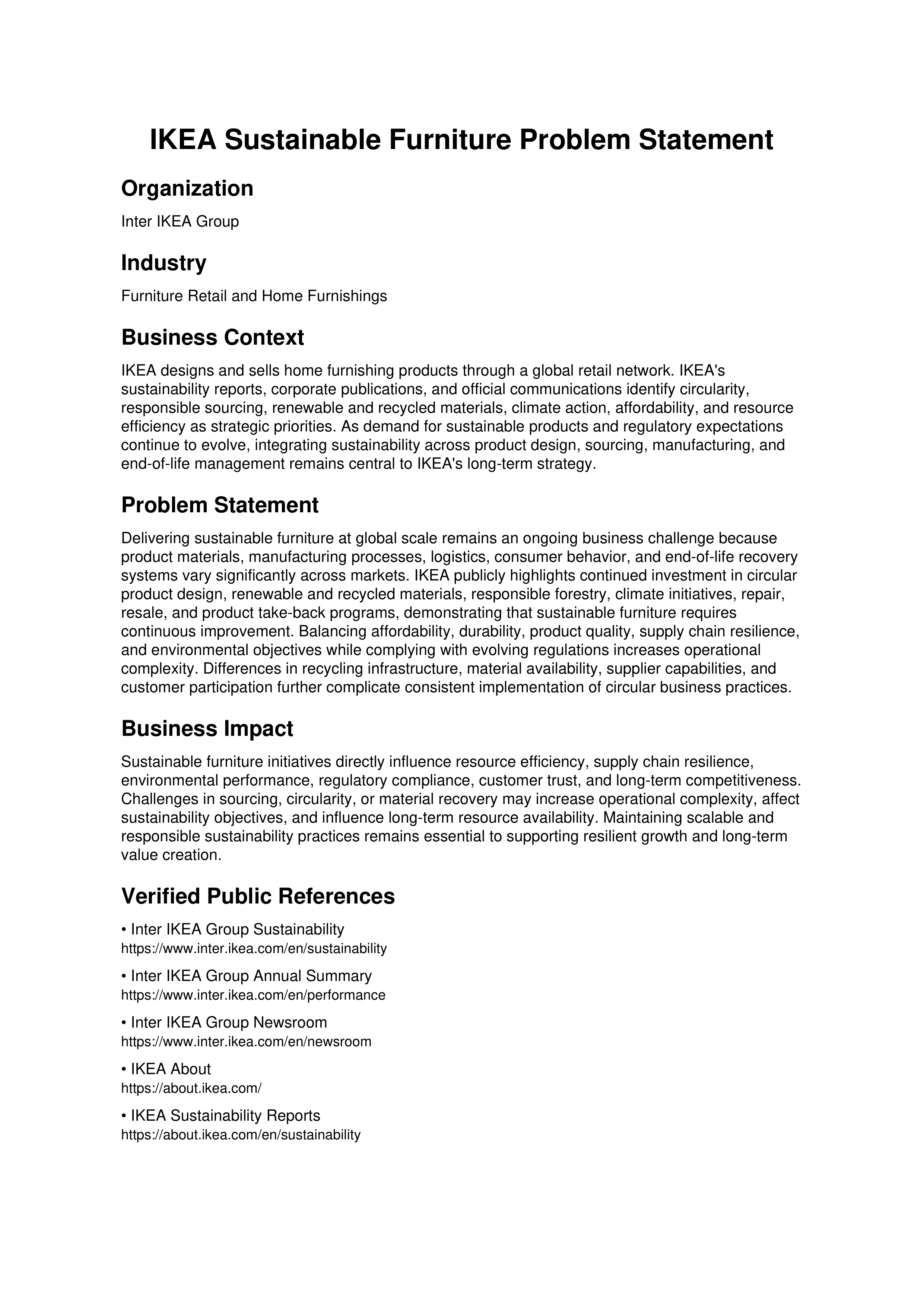 IKEA Sustainable Furniture Problem Statement — page 1