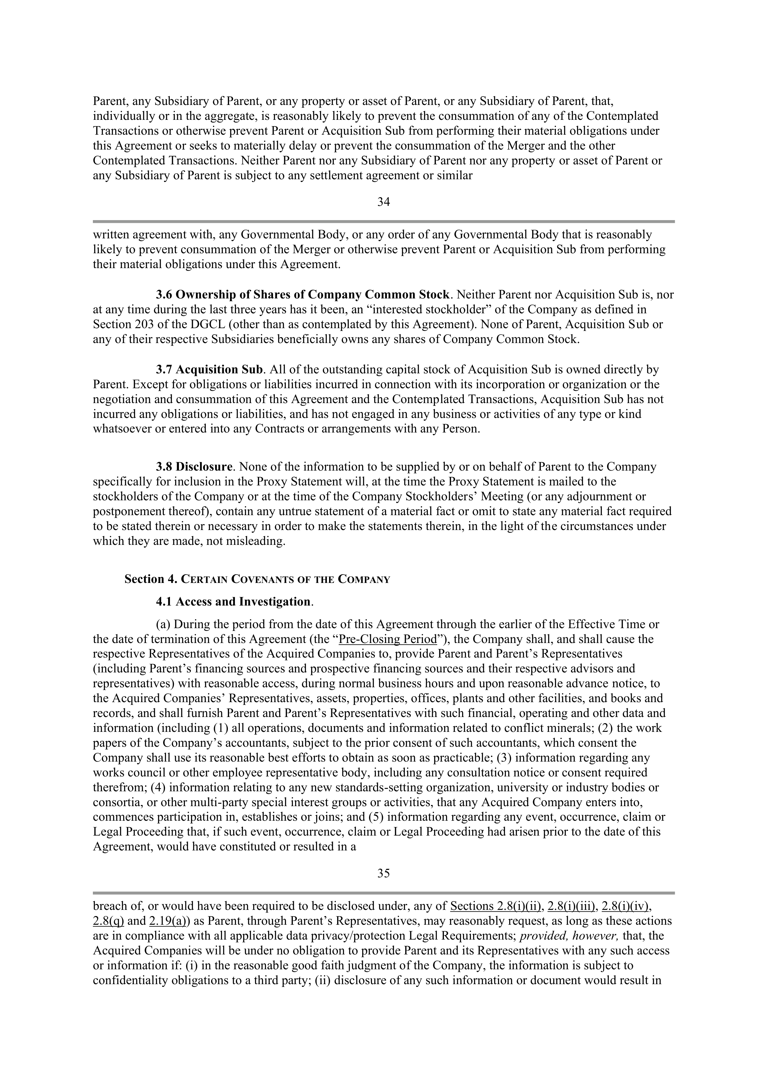INTEL AGREEMENT AND PLAN OF MERGER — page 28