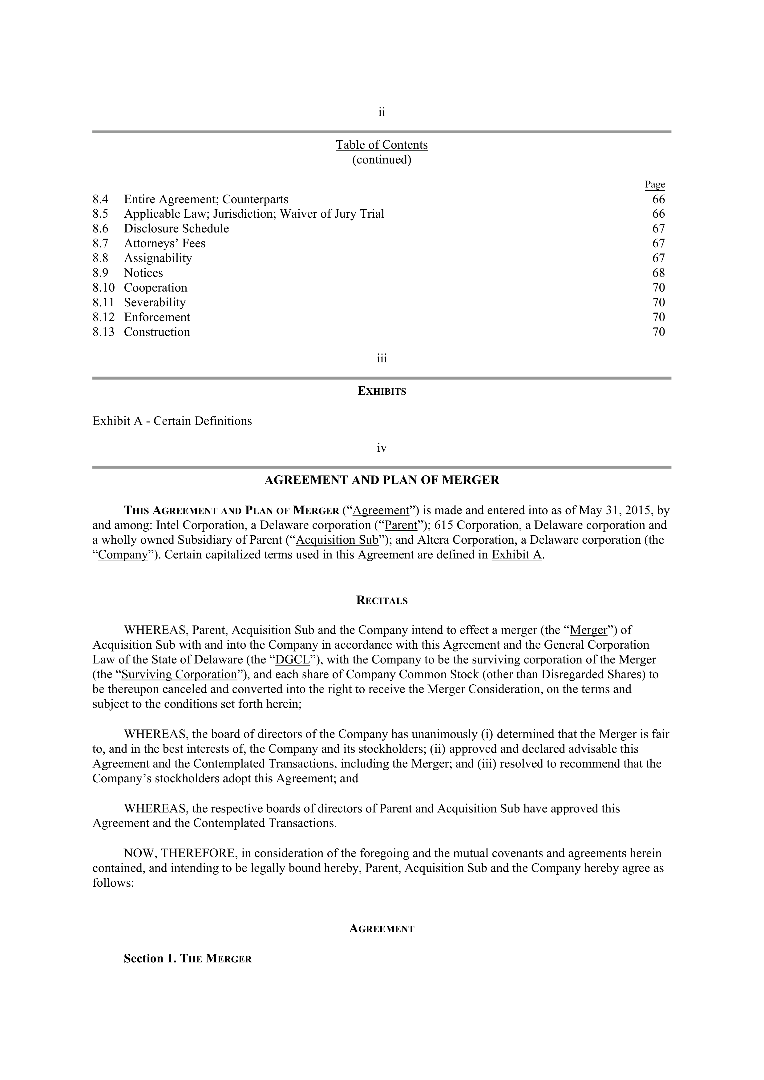 INTEL AGREEMENT AND PLAN OF MERGER — page 3