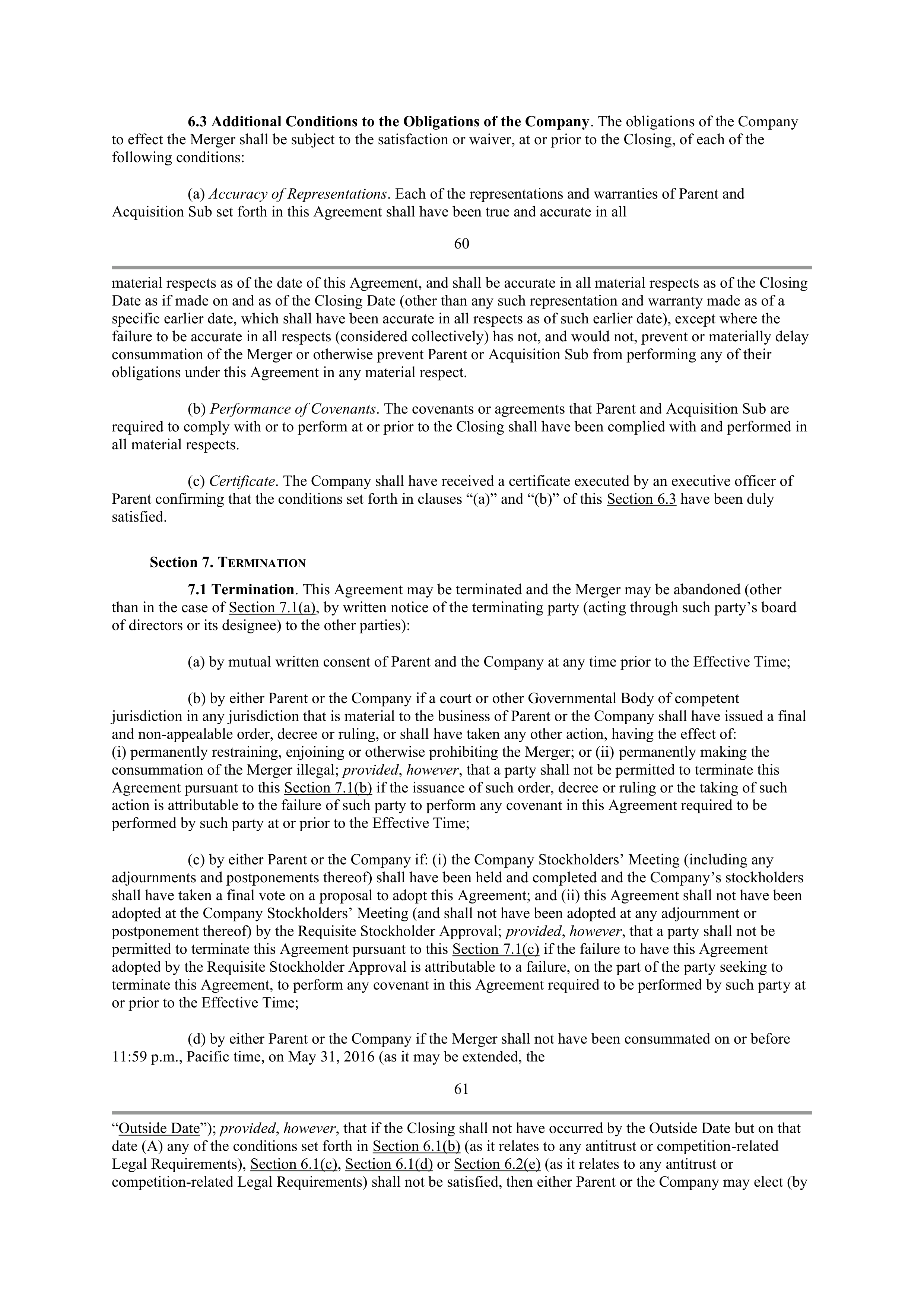 INTEL AGREEMENT AND PLAN OF MERGER — page 47
