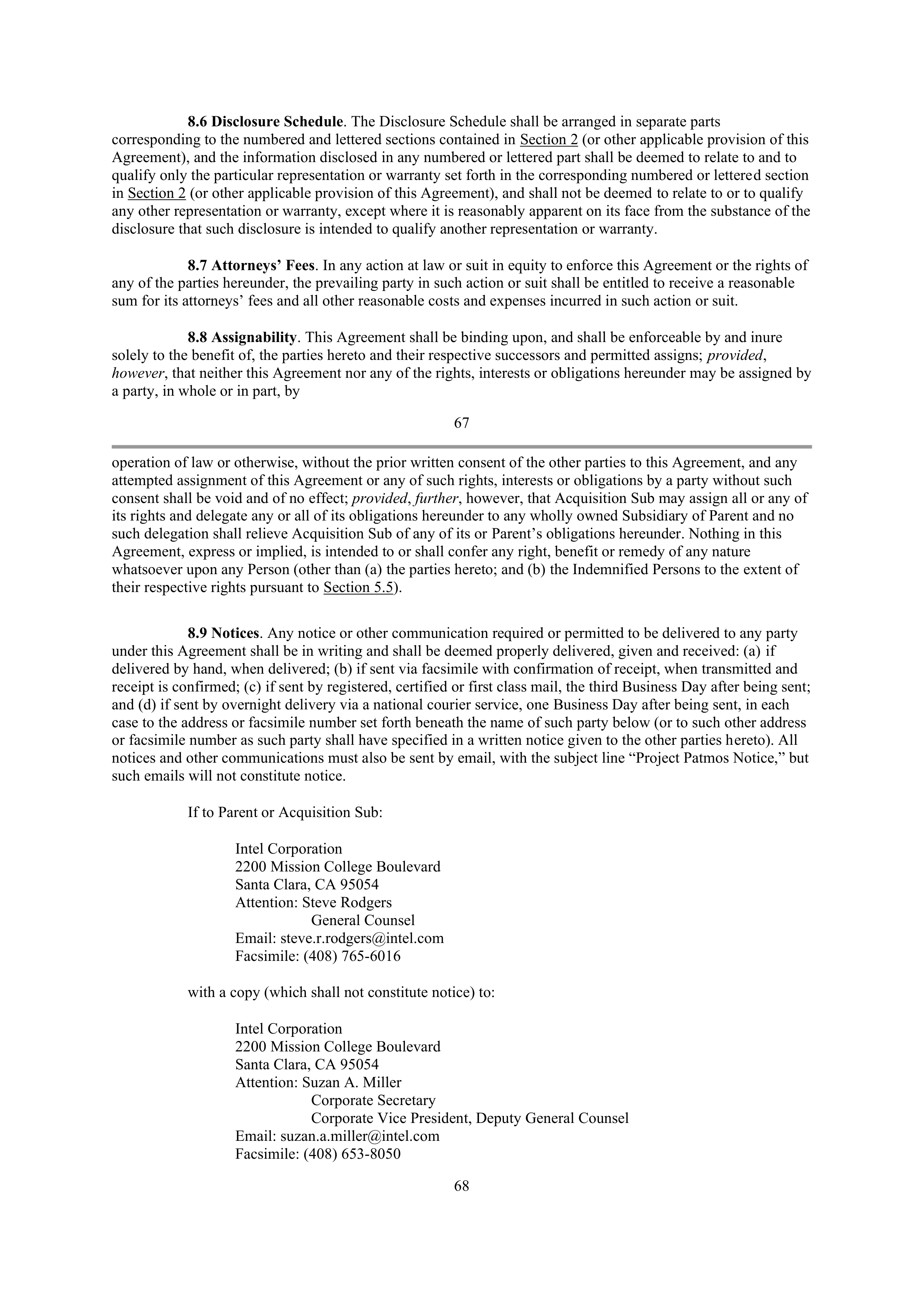 INTEL AGREEMENT AND PLAN OF MERGER — page 52