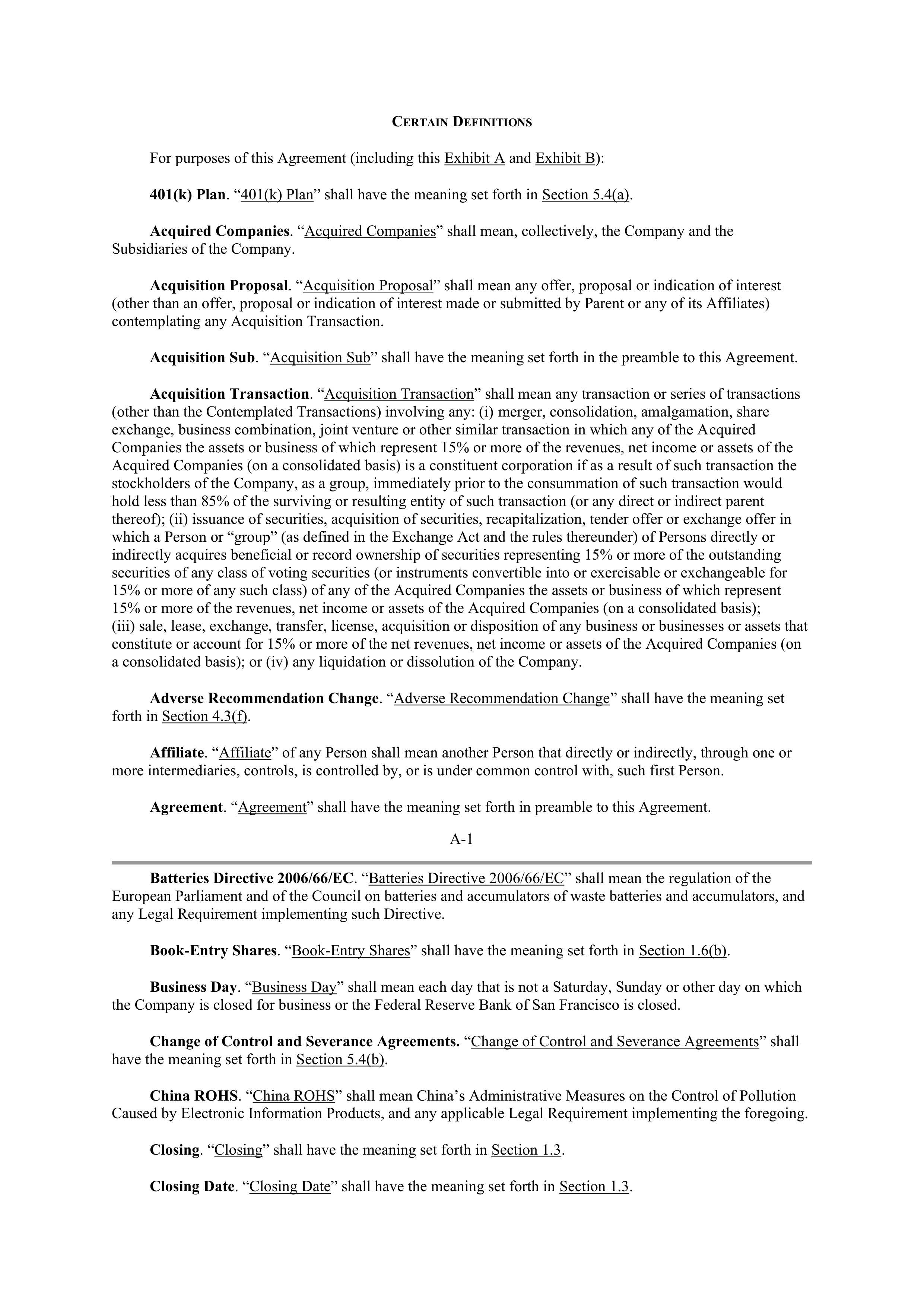 INTEL AGREEMENT AND PLAN OF MERGER — page 56