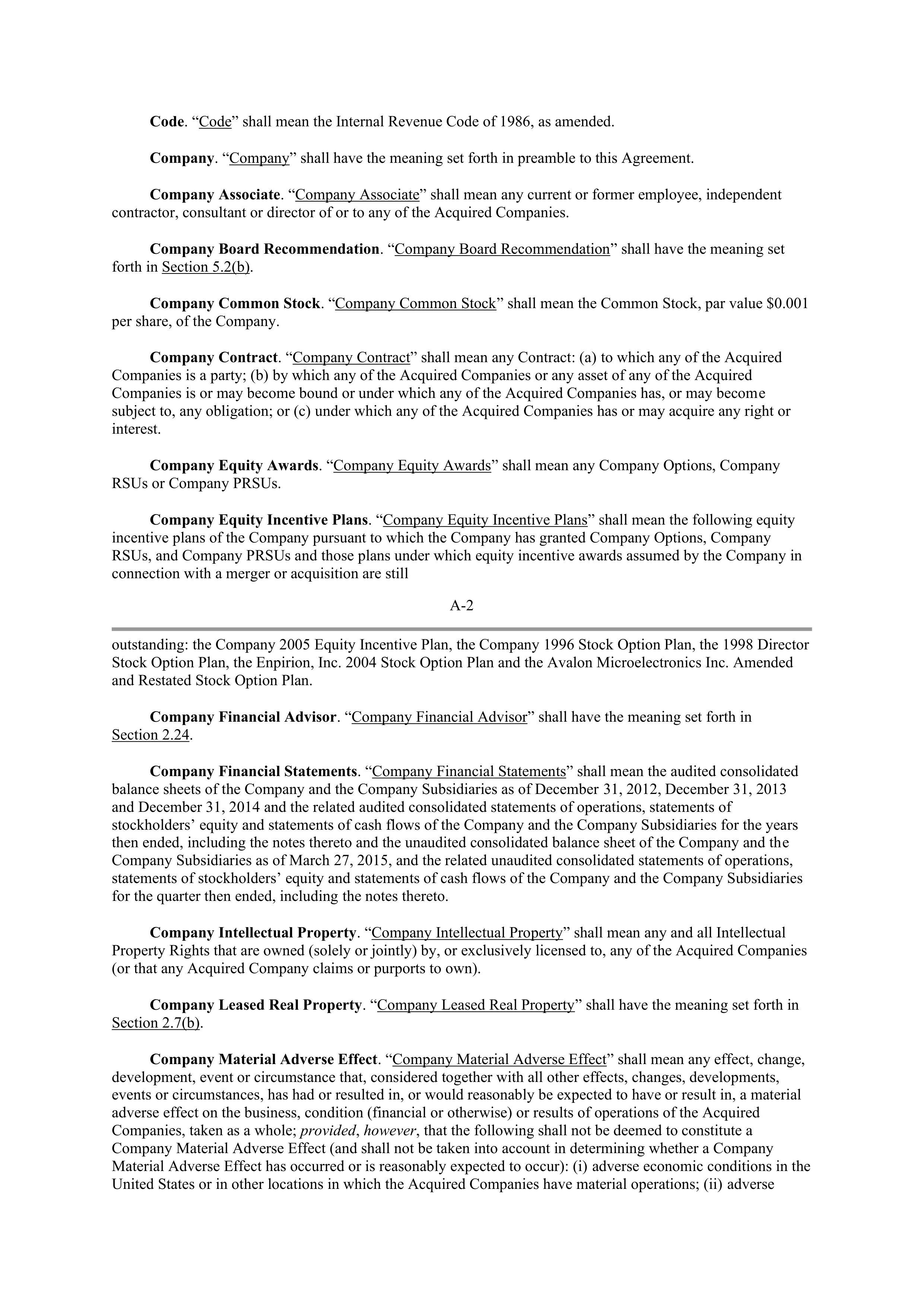 INTEL AGREEMENT AND PLAN OF MERGER — page 57