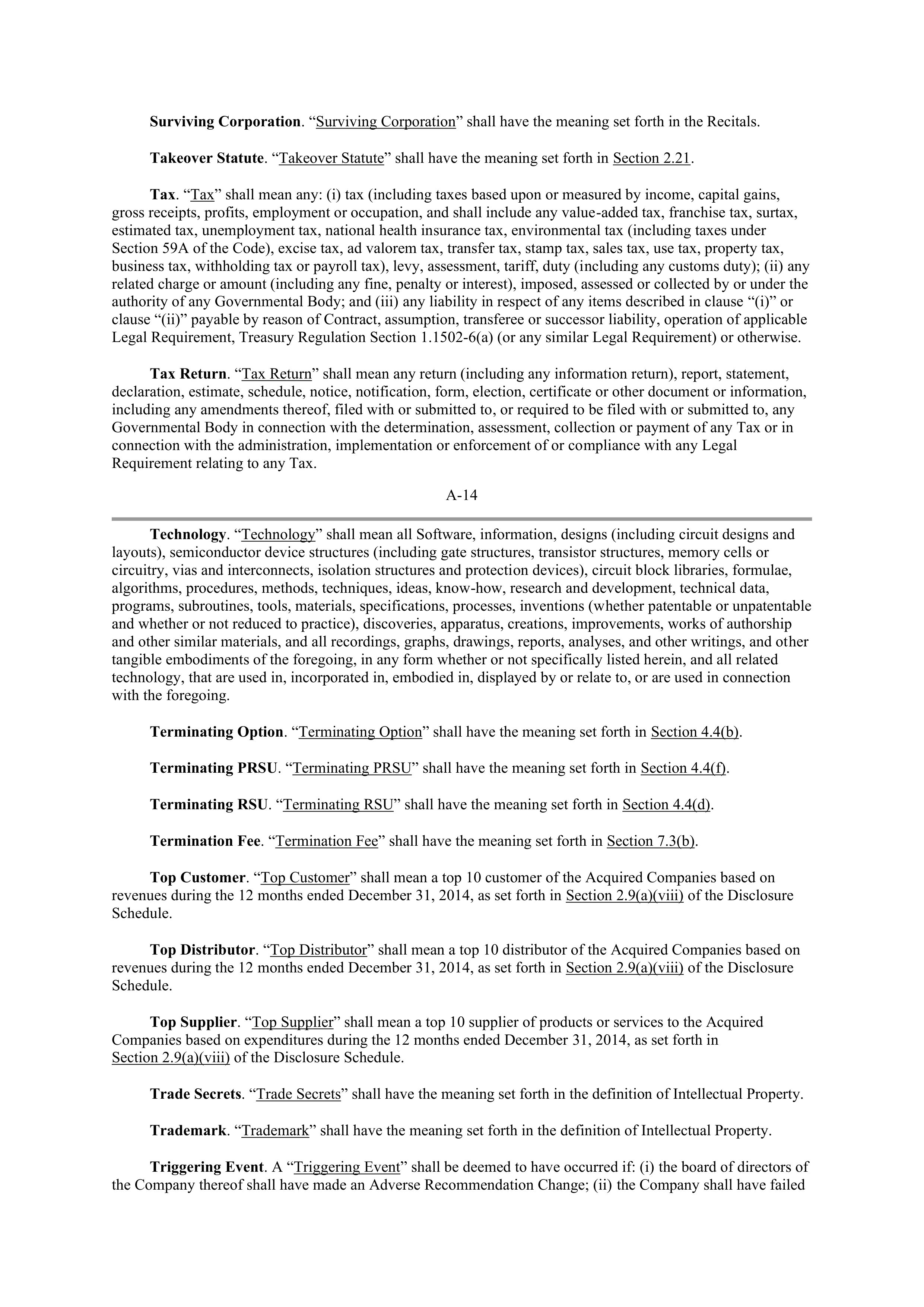 INTEL AGREEMENT AND PLAN OF MERGER — page 66