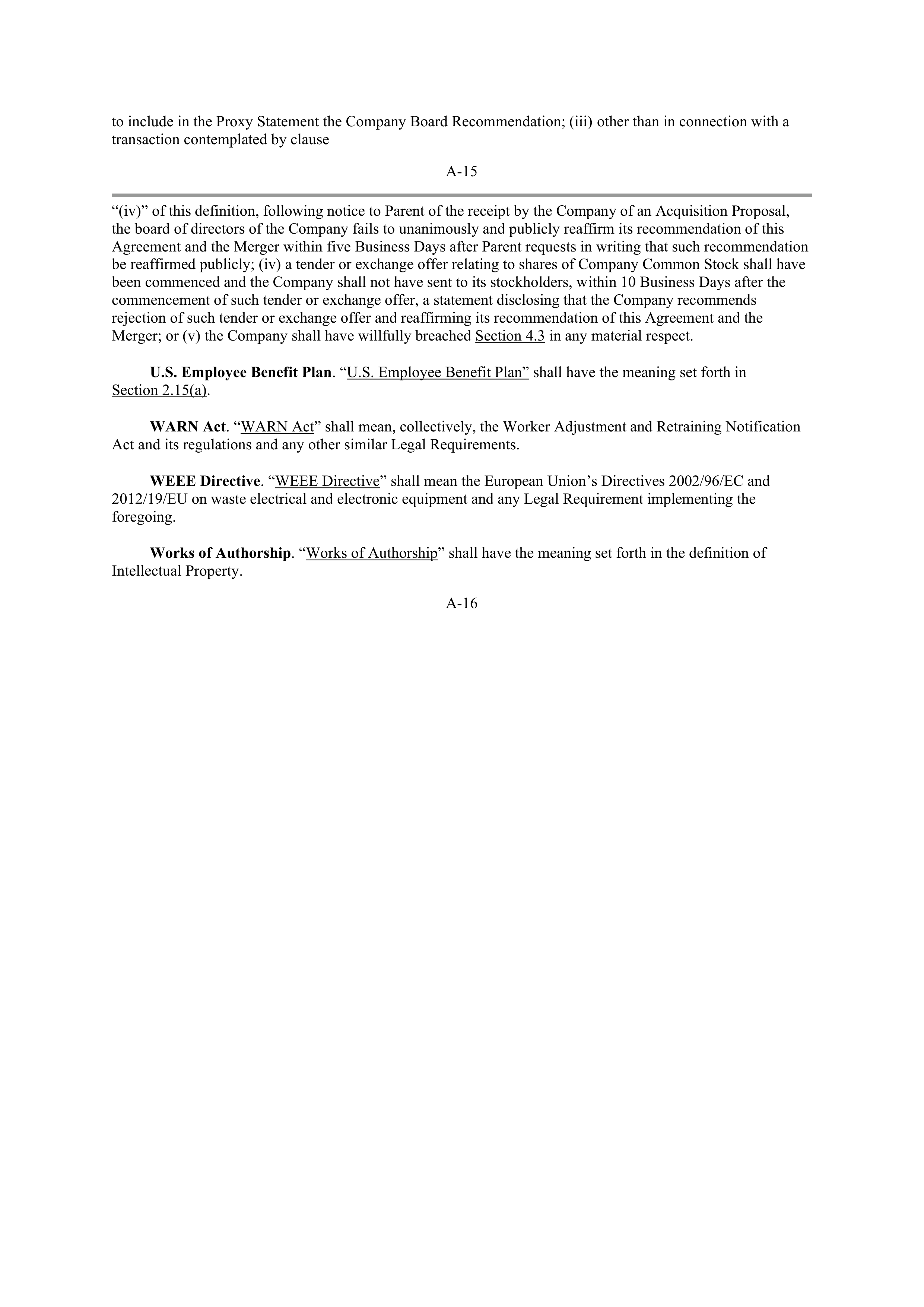 INTEL AGREEMENT AND PLAN OF MERGER — page 67