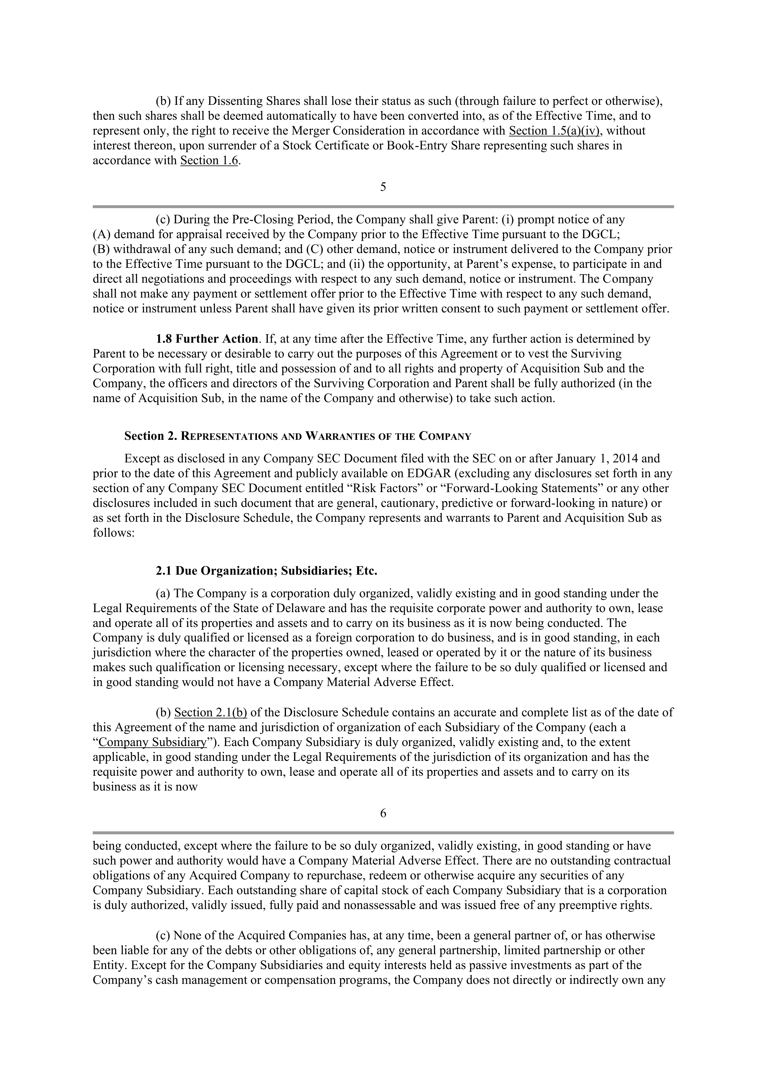 INTEL AGREEMENT AND PLAN OF MERGER — page 7