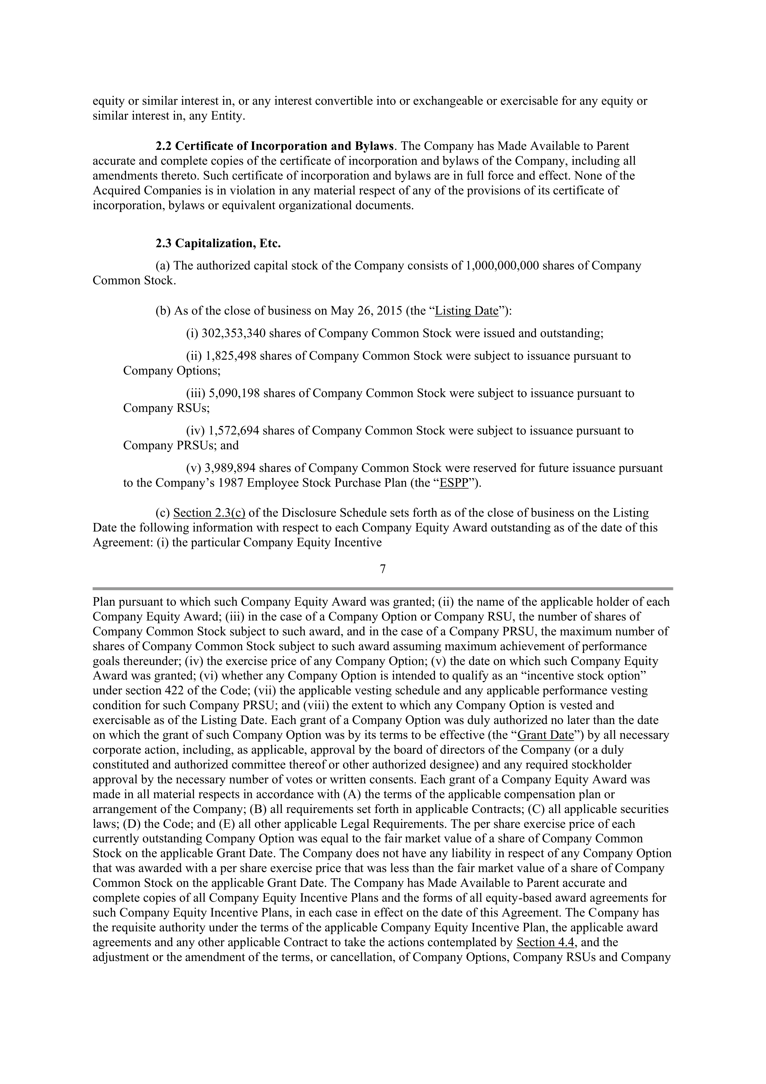 INTEL AGREEMENT AND PLAN OF MERGER — page 8