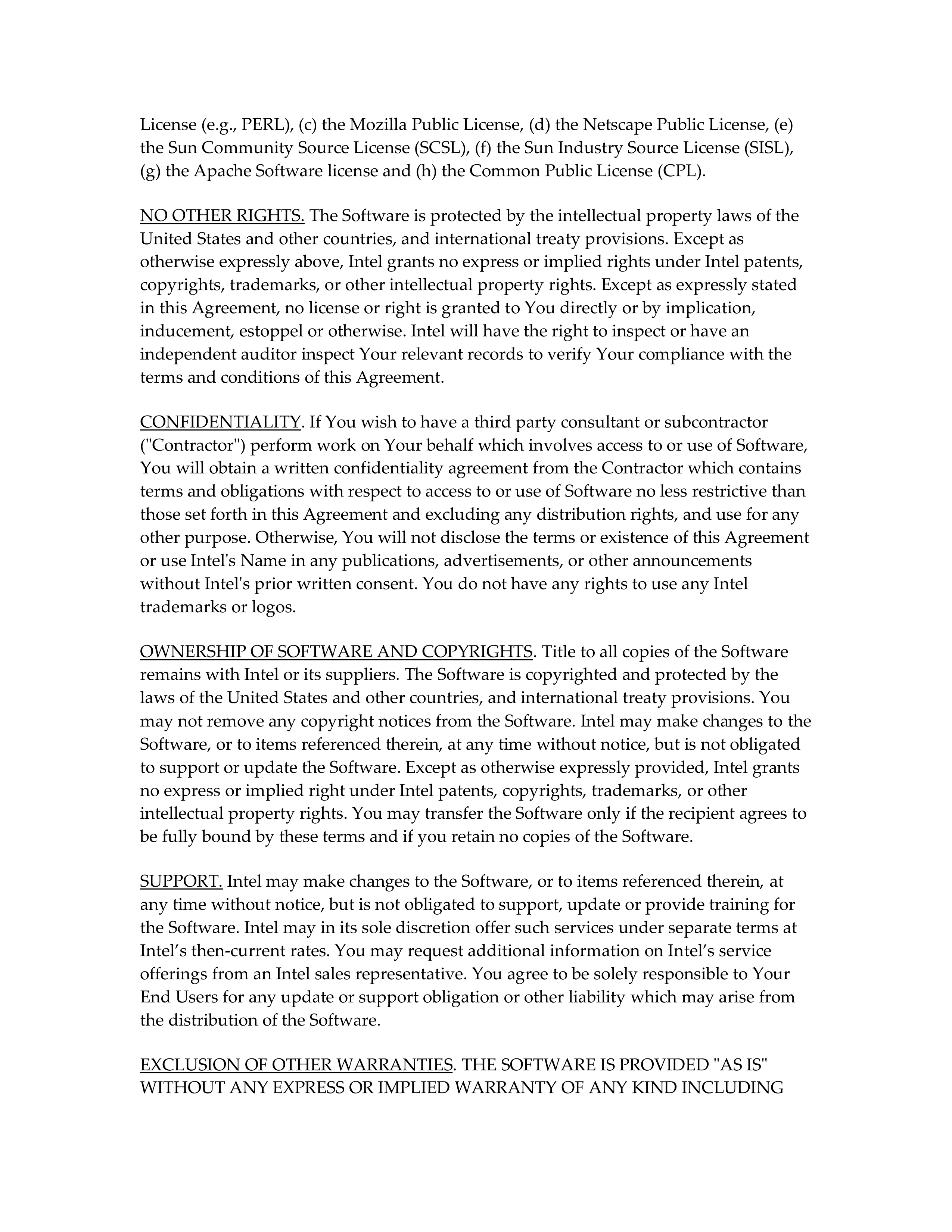 INTEL SOFTWARE LICENSE AGREEMENT — page 2