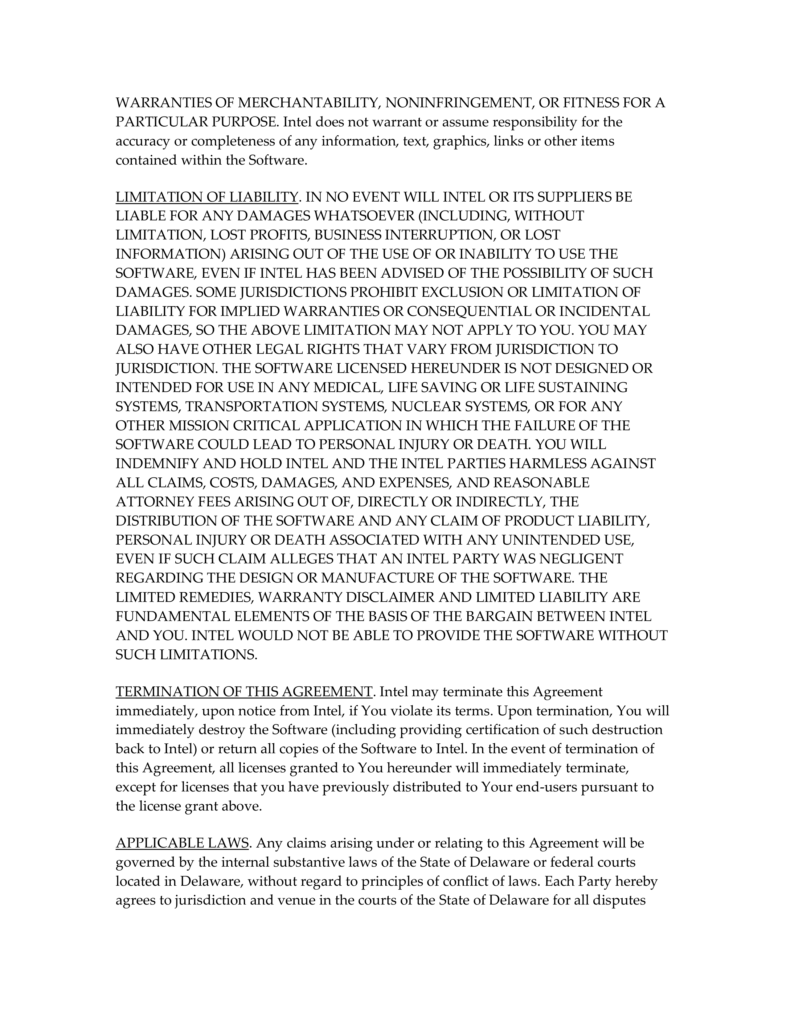 INTEL SOFTWARE LICENSE AGREEMENT — page 3