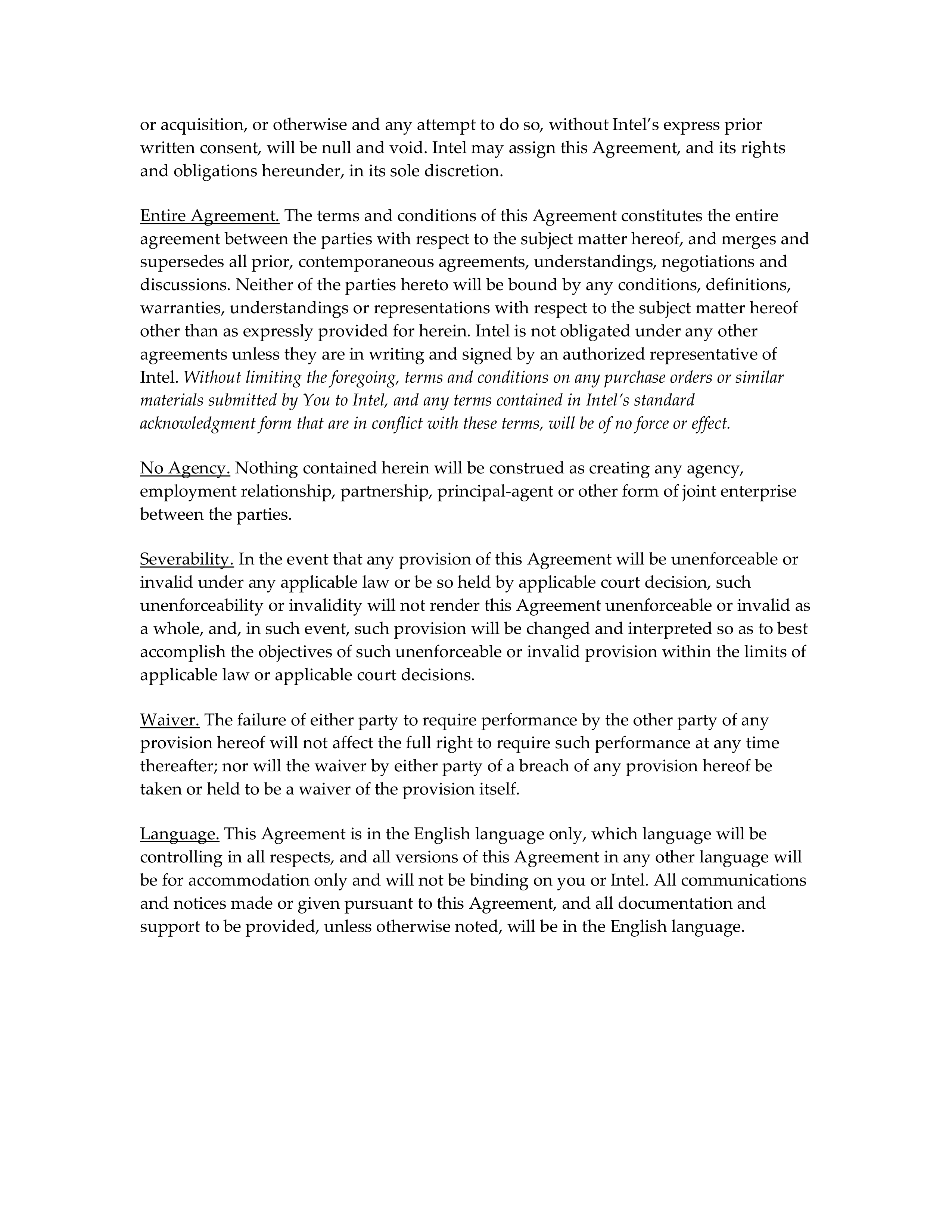 INTEL SOFTWARE LICENSE AGREEMENT — page 5