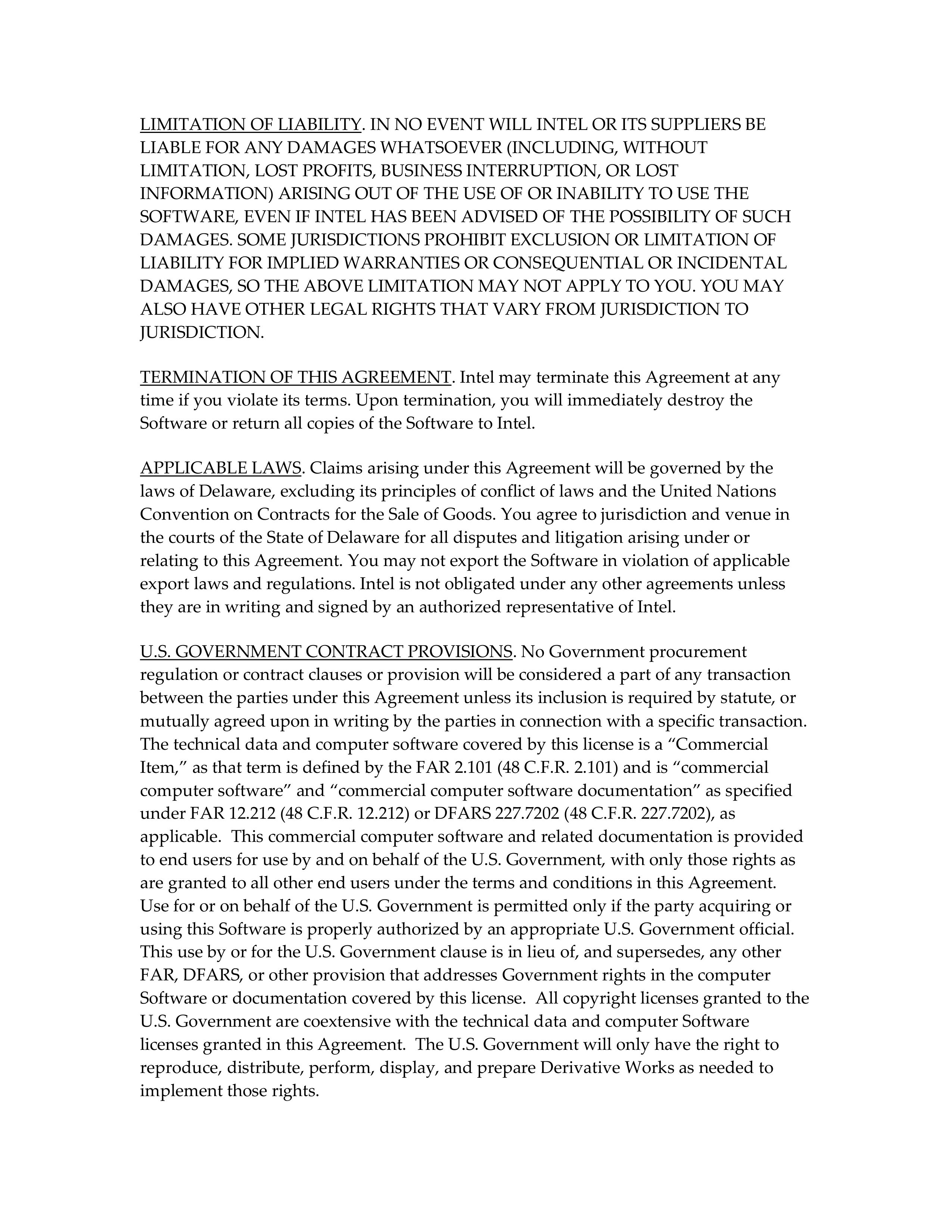 INTEL SOFTWARE LICENSE AGREEMENT — page 7
