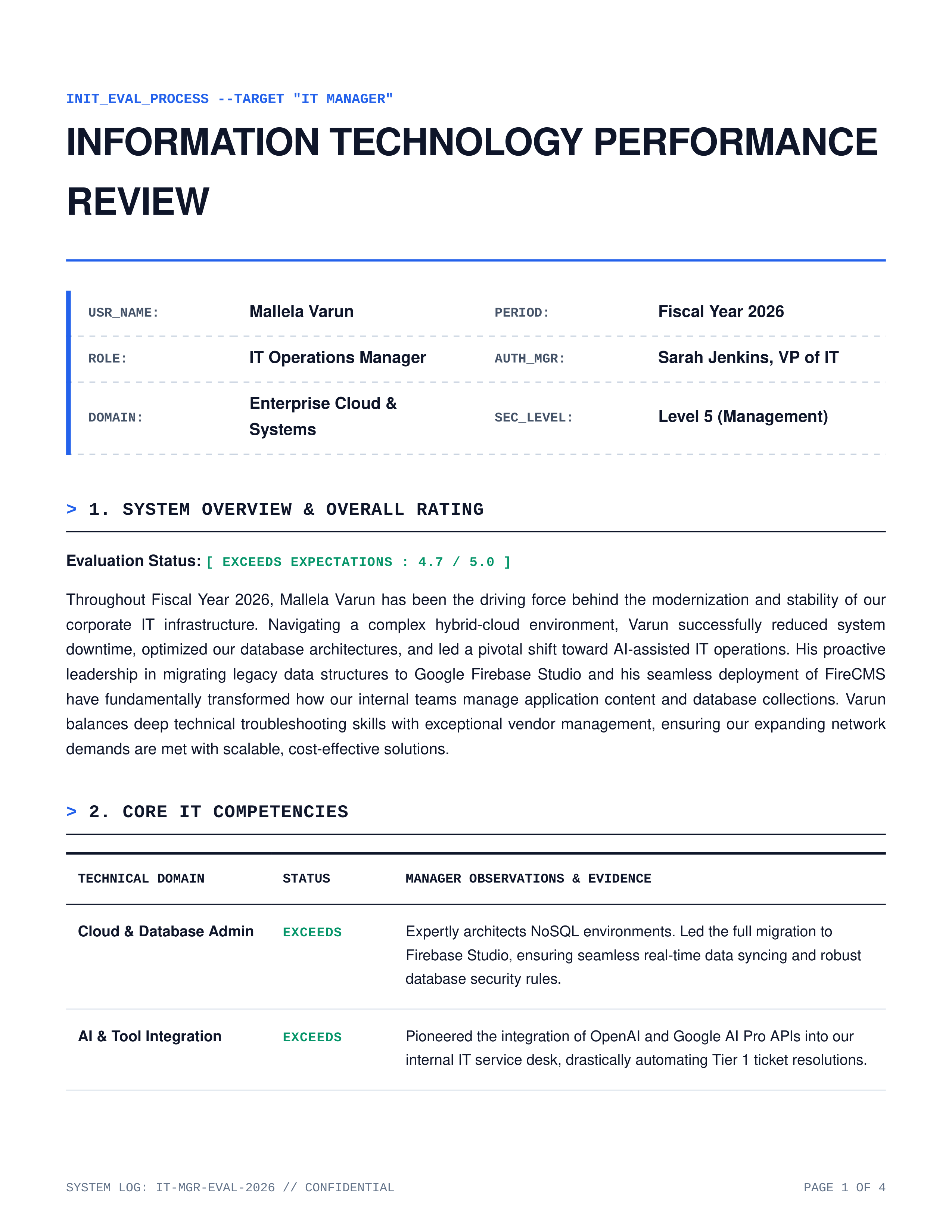 IT Manager Performance Review — page 1