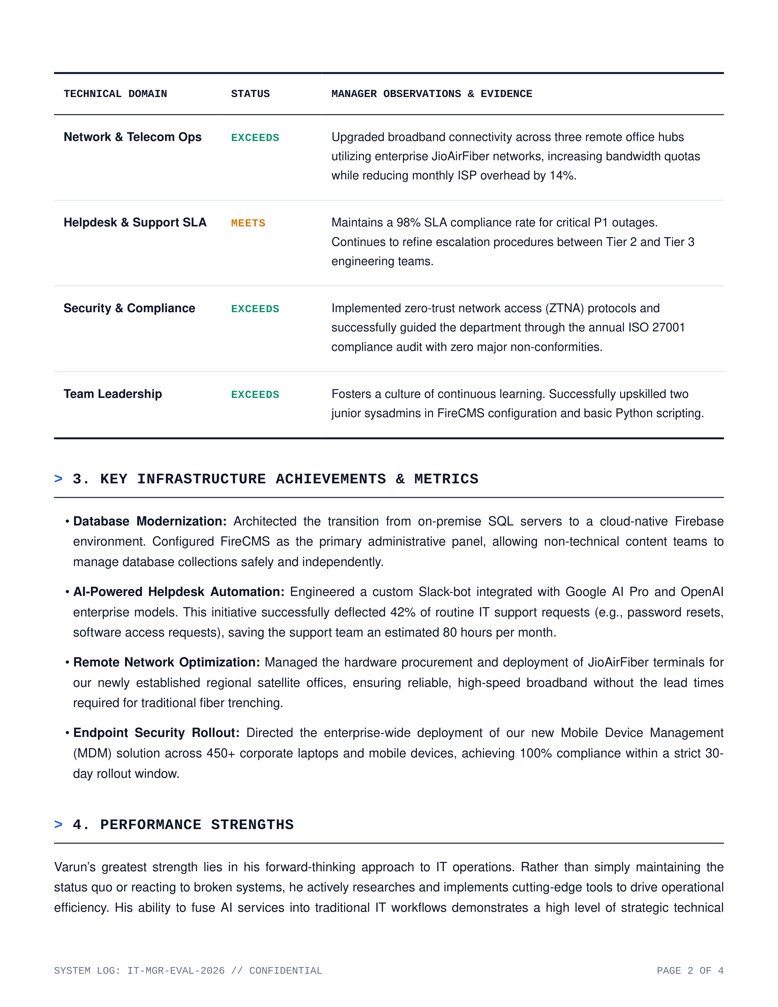 IT Manager Performance Review — page 2