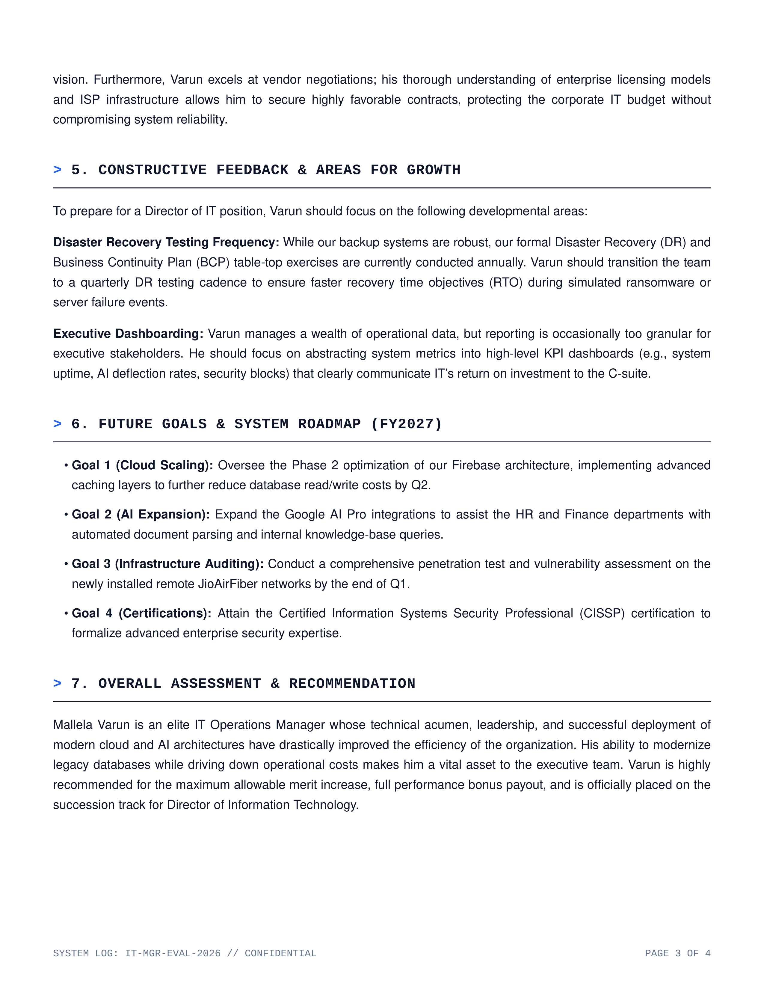 IT Manager Performance Review — page 3